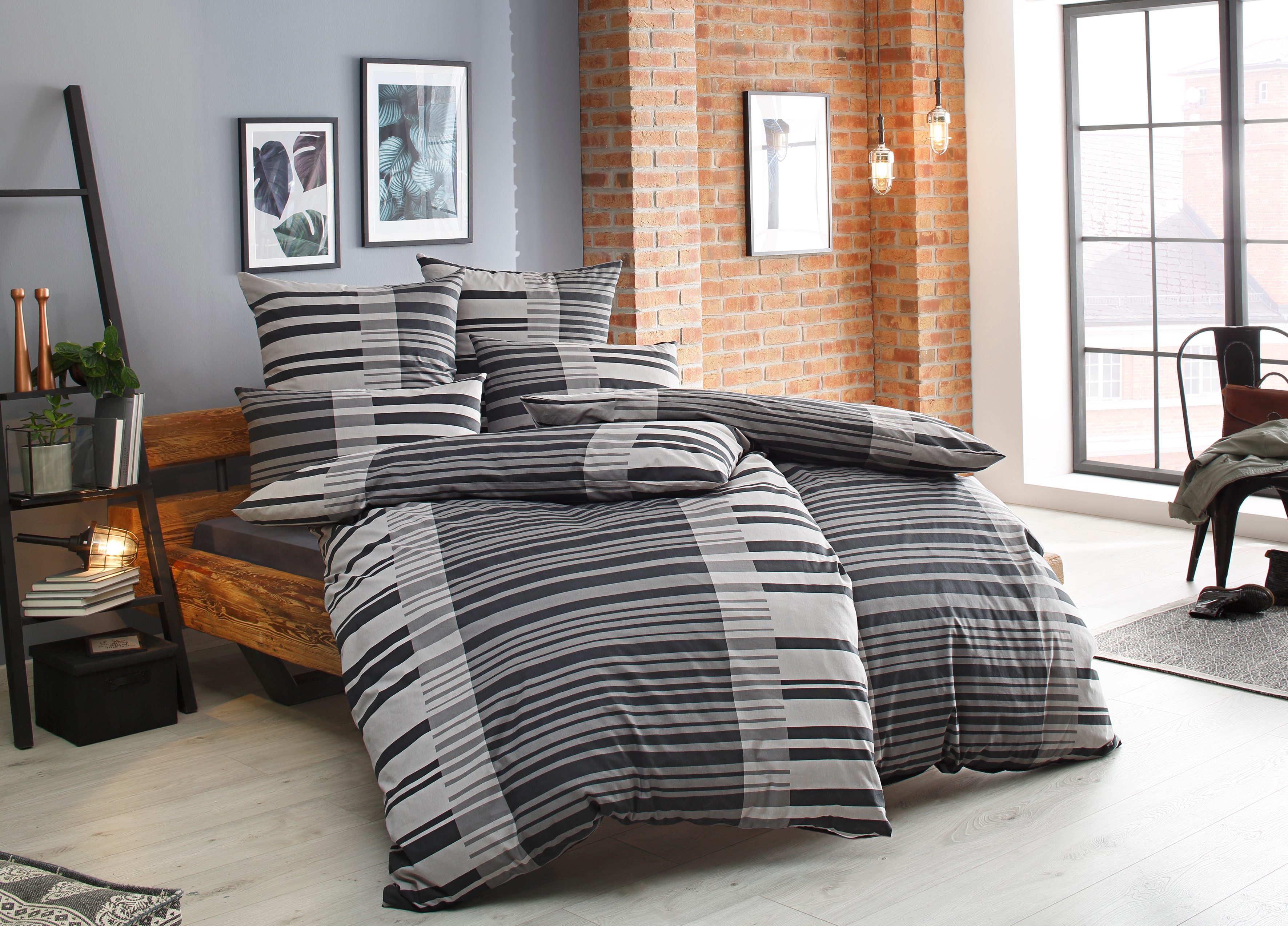 Bruno Banani Bettwäsche "Cameo in Gr. 135x200 oder 155x220 cm" 2 Stk. Bettwäsche aus Baumwolle, Bettwäsche im Streifen-Design