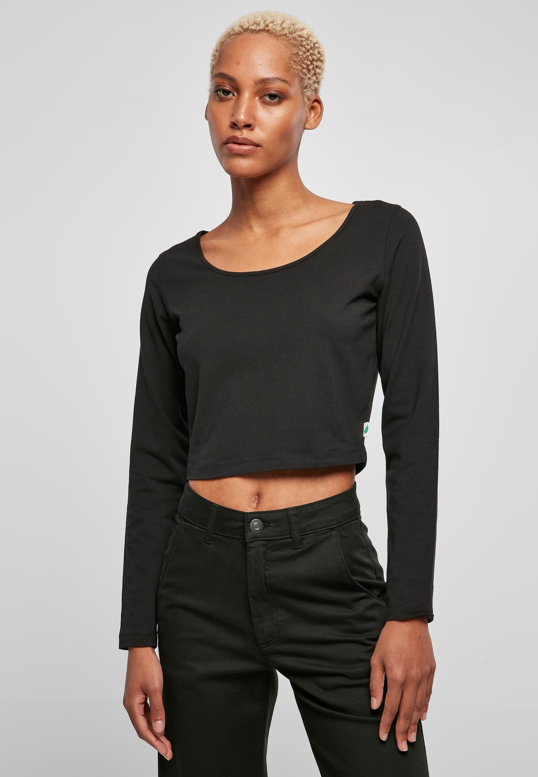 URBAN CLASSICS Longsleeve »Urban Classics Damen Ladies Organic Wide Neck Cropped Longsleeve«, (1 tlg.)