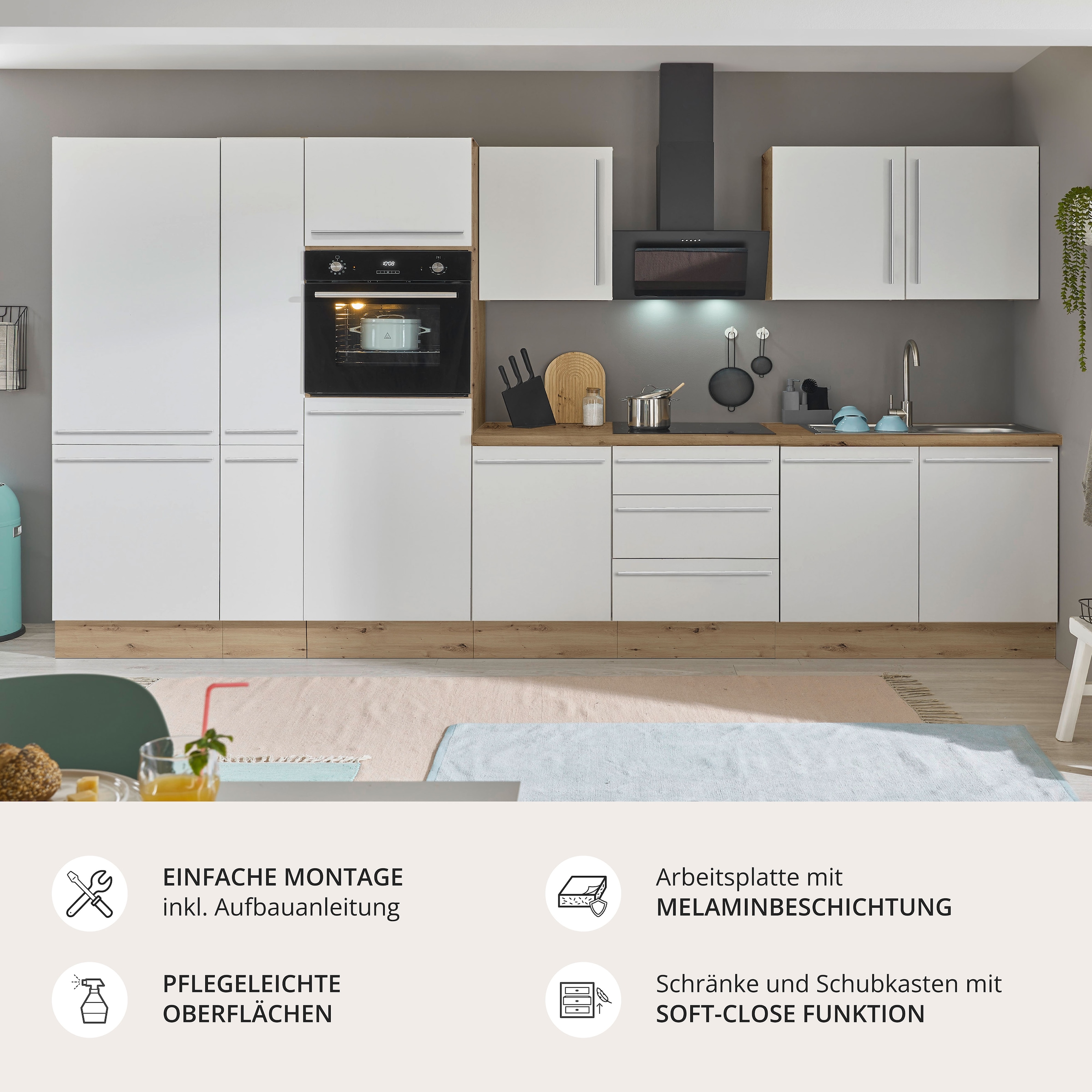 KOCHSTATION Küchenzeile »Florida« Breite 360 cm, wahlweise mit E-Geräten,Softclose für Türen/Schubkästen