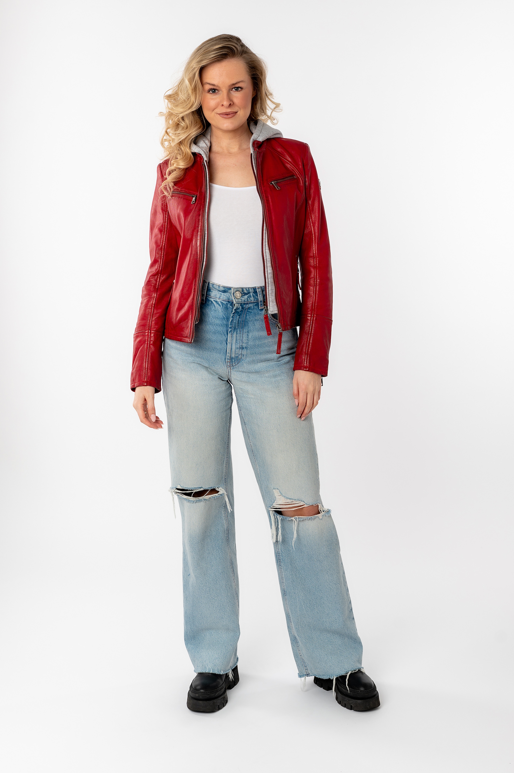 Mauritius Lederjacke »NOLA«, mit Kapuze, Two-in-One Style - mit abnehmbarer Jersey-Kapuze