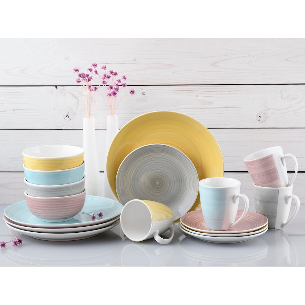 CreaTable Kombiservice »Geschirr-Set Pastello«, (Set, 16 tlg., Kaffeeservice und Tafelservice im Set, für 4 Personen)