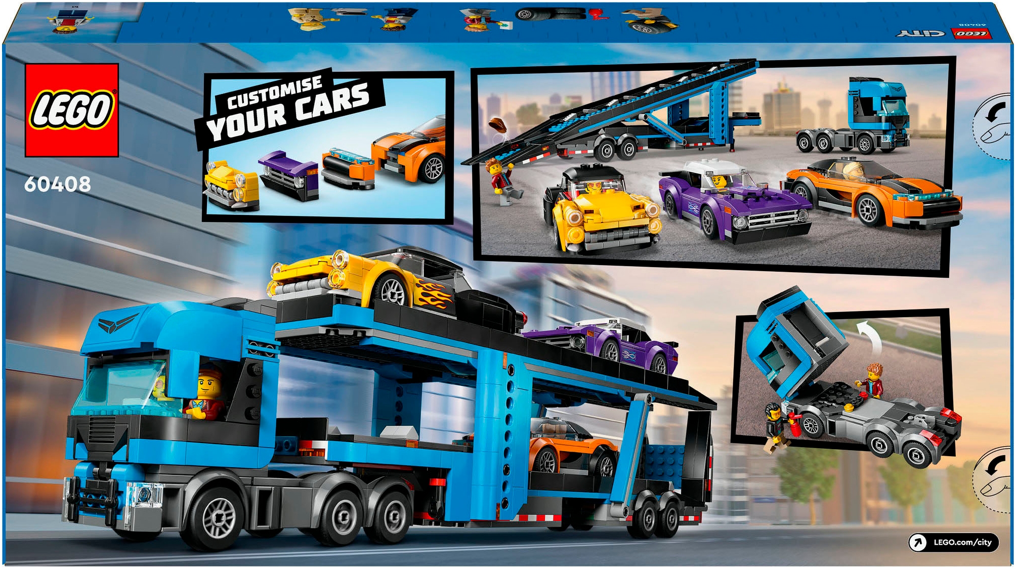 LEGO® Konstruktionsspielsteine »Autotransporter mit Sportwagen (60408), LEGO City«, (998 St.), Made in Europe