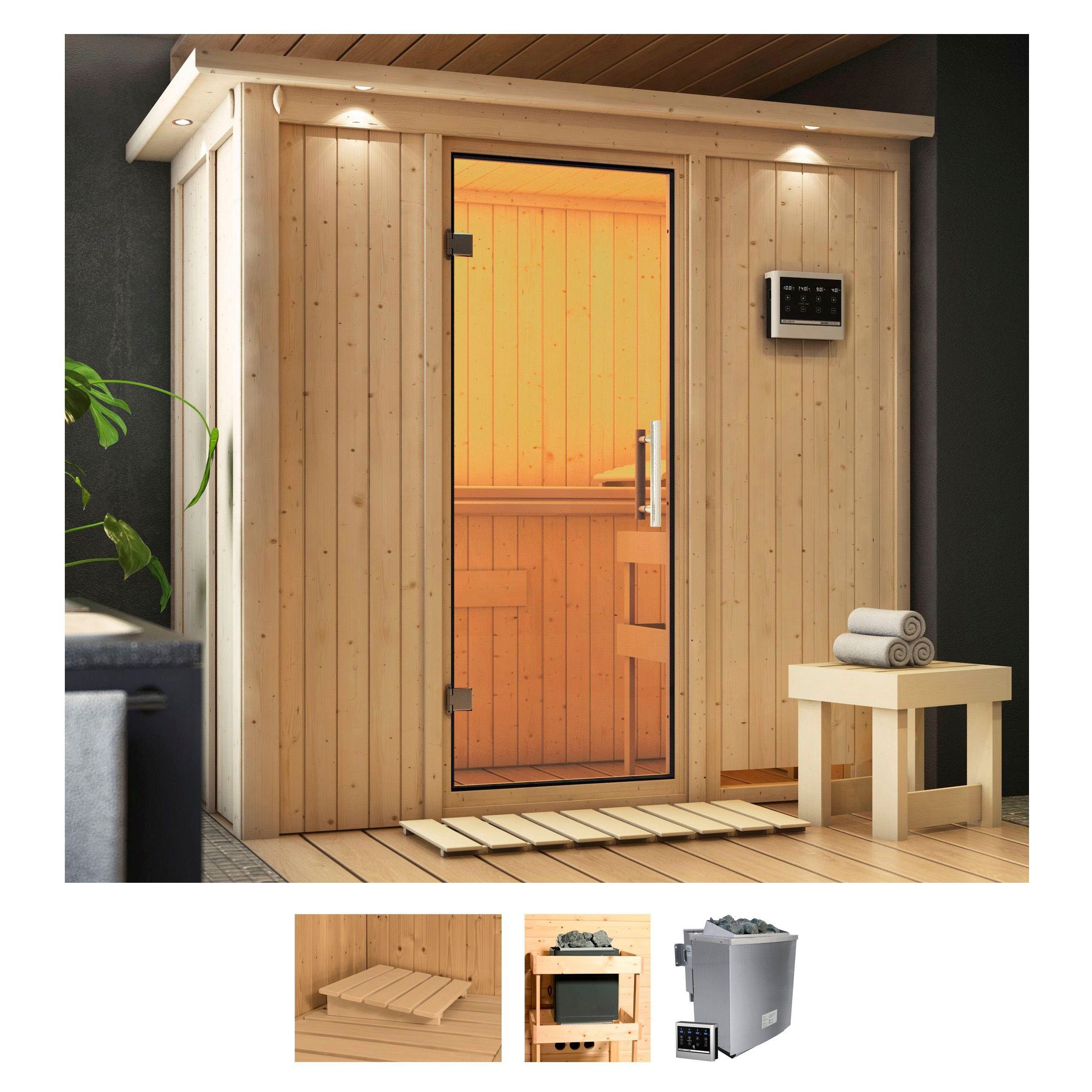 KARIBU Sauna "Vada", Bio-Kombiofen, externe Steuerung, 9 kW, beige, Saunen, Ofen 9 kW Bio externe Strg easy