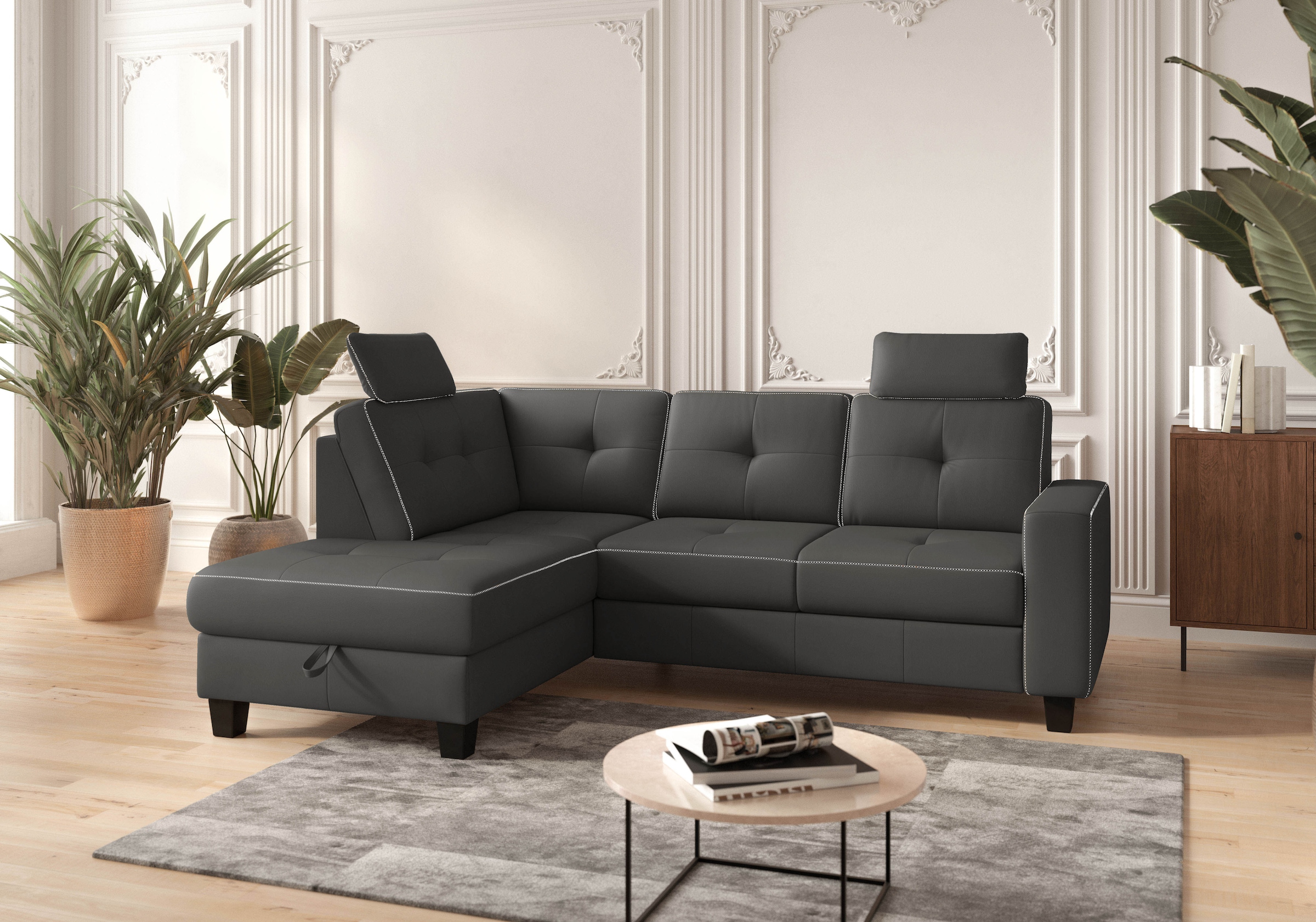 Places of Style Ecksofa »Varese«, wahlweise mit Bettfunktion und Bettkasten