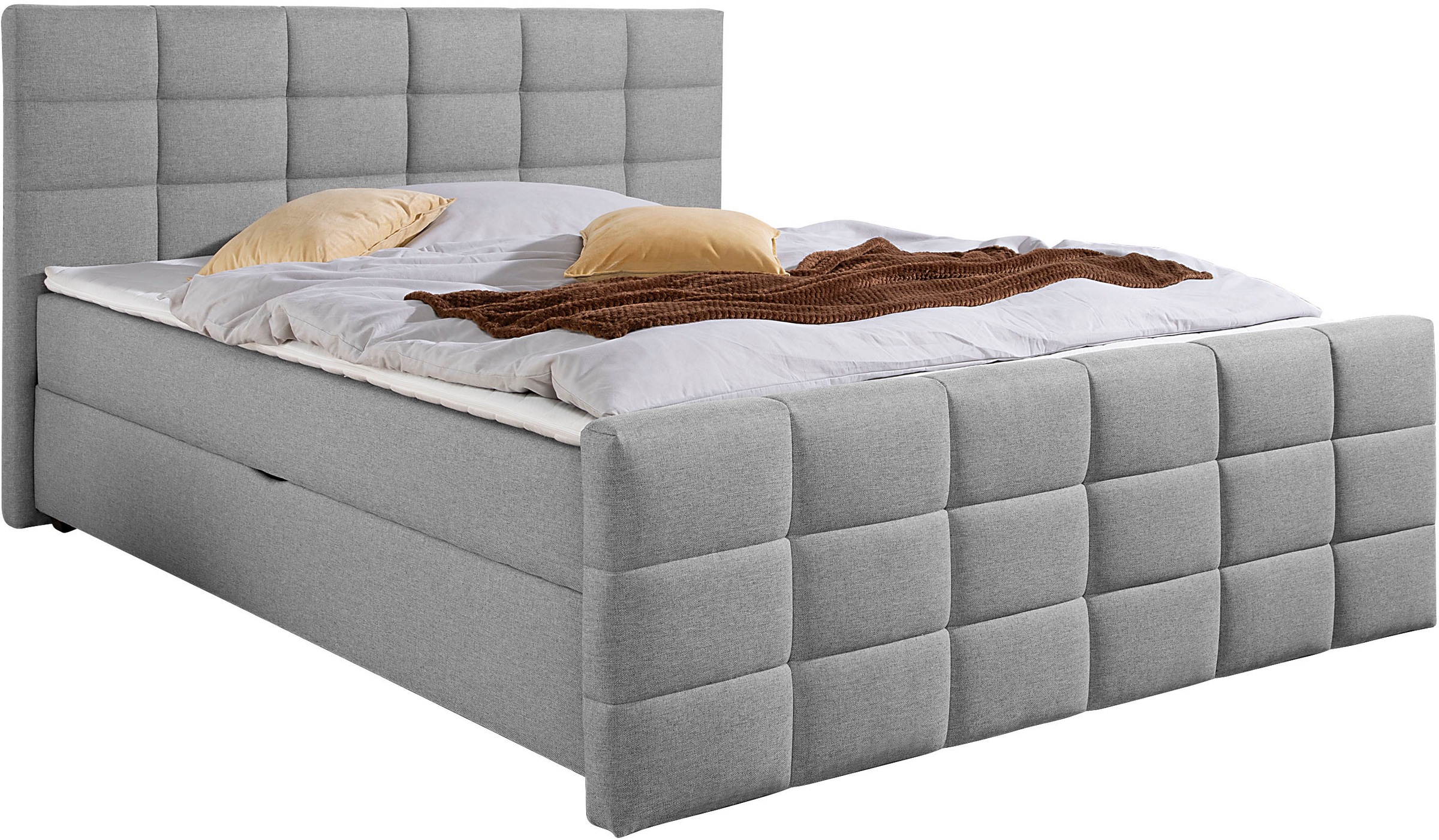 Boxbett HOME AFFAIRE, B:187cm L:220cmgrau, Komplettbetten, Boxbett mit Bettkasten und Fußteil, inkl. Topper