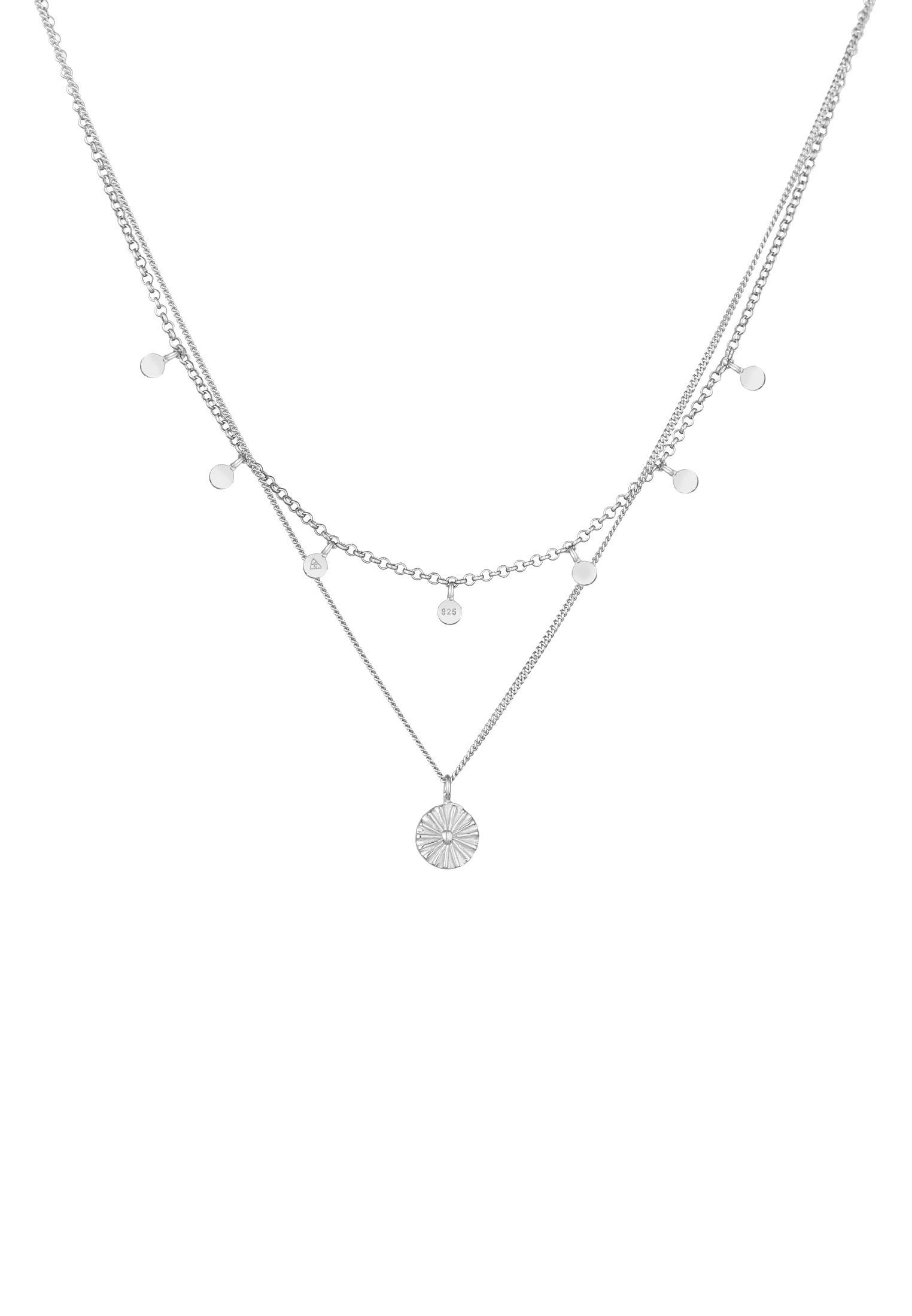 Elli Silberkette »Halskette Layer Plättchen Disc Sonne 925 Silber«