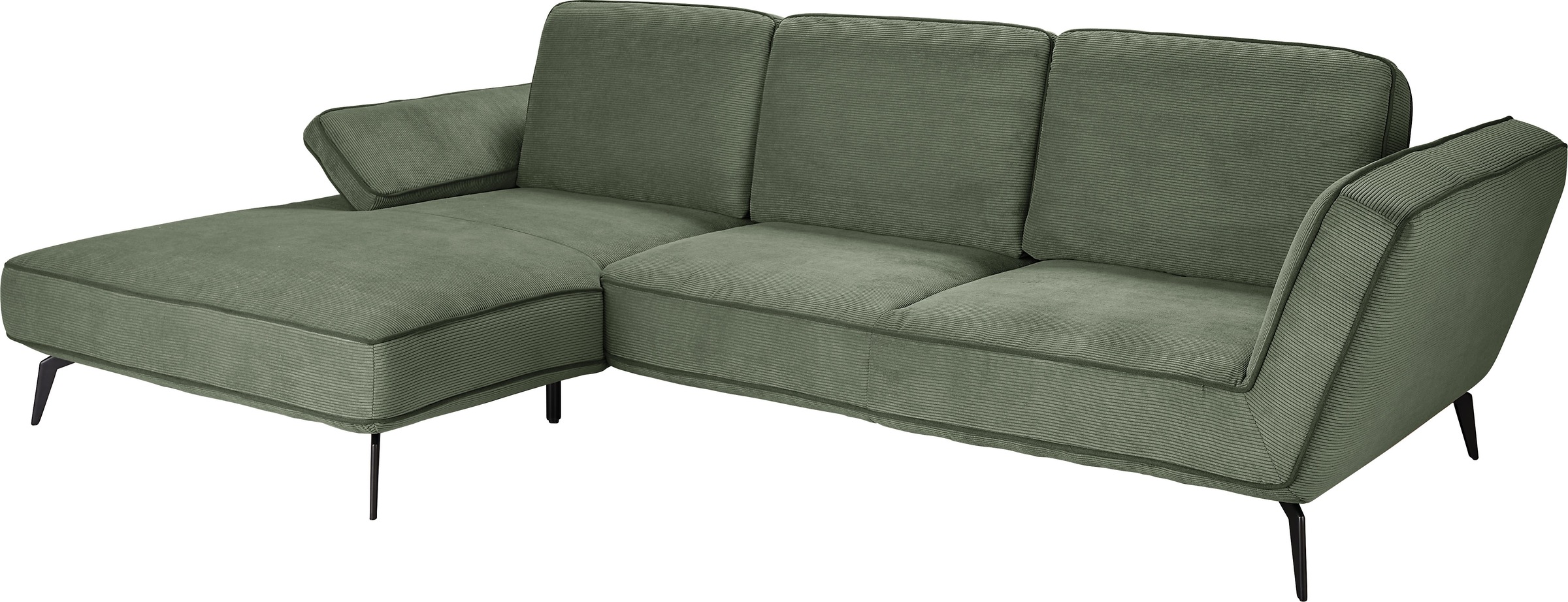 set one by Musterring Ecksofa »SO 4500, Füße schwarz matt, inkl Schwenkrückenfunktion, Cord, L-Form«, wahlweise mit Kopfstütze/Armteilverstellung/Rückenneigung