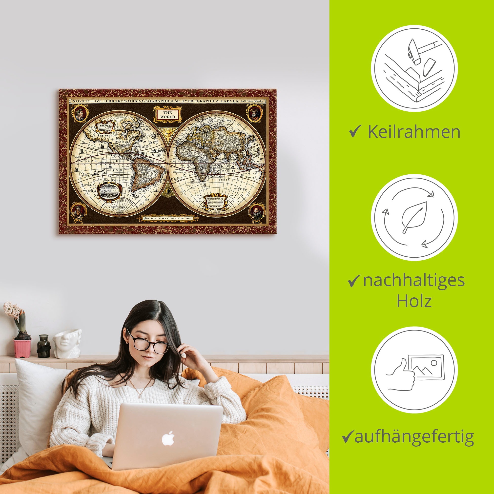 Artland Wandbild »Weltkarte«, Landkarten, (1 St.), als Alubild, Outdoorbild, Leinwandbild, Poster, Wandaufkleber