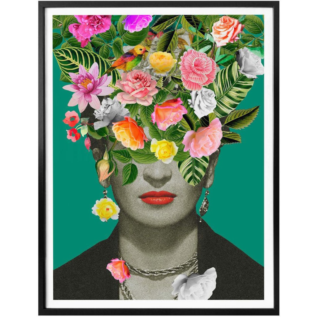 Wall-Art Poster »Frida Floral Blumenstrauß«, Schriftzug, (1 St.), Poster ohne Bilderrahmen