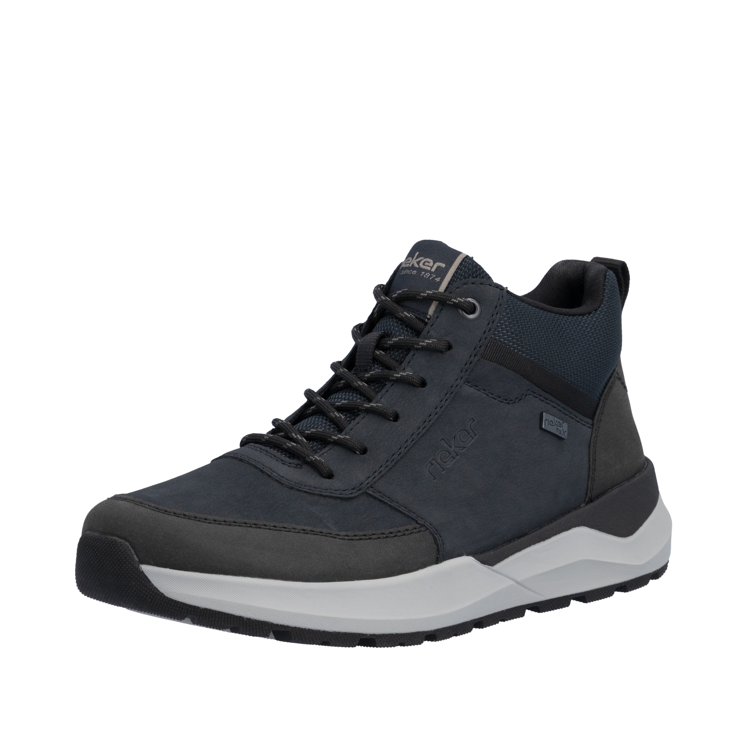 RIEKER Herren Schnürboots, Gr. 44, blau, Lederimitat, Schuhe, Winterboots, High Top Sneaker, Outdoorboots mit TEX-Membrane