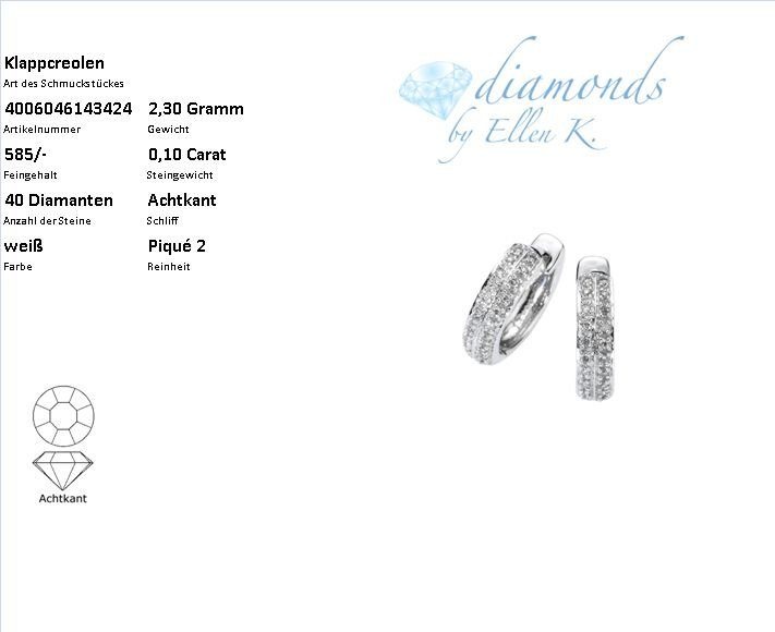 Diamonds by Ellen K. Paar Creolen »585 Gold Diamant 0,10ct.«