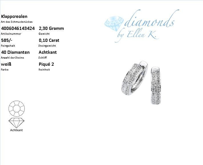 Ellen K. Diamonds Hoop Earrings White Gold 13mm 3