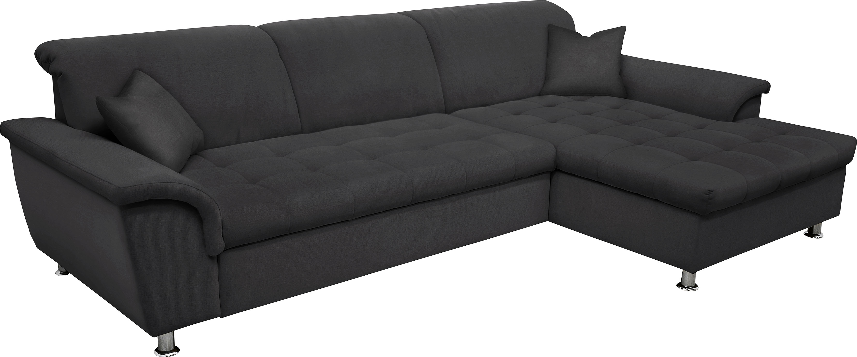 DOMO collection Ecksofa "FRANZI 278x162 cm, L-Form, bequem, belastbar bis 140 kg/Sitz" Flachgewebe, graphite