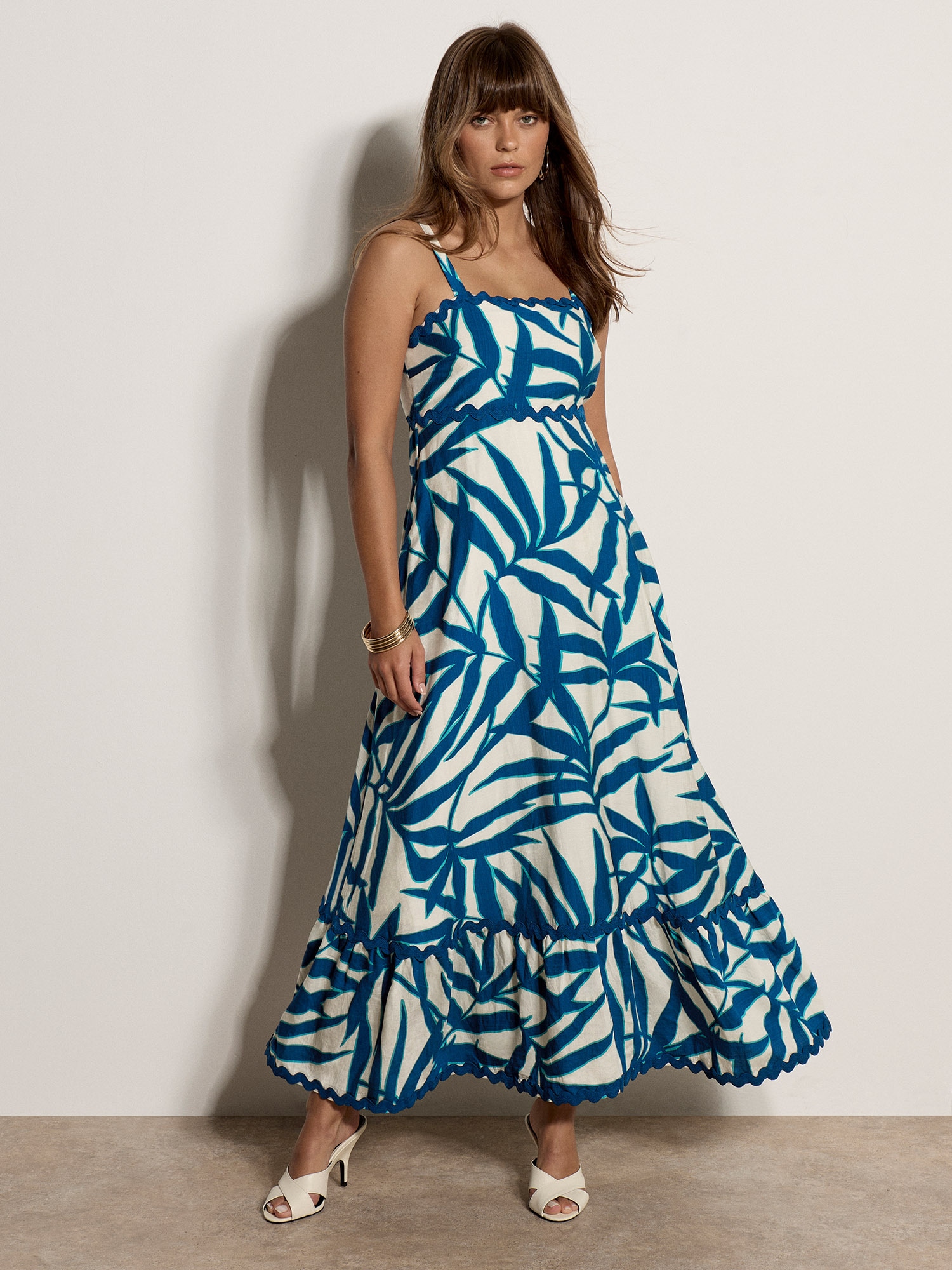 Apricot Maxikleid "Langes, gemustertes Kleid" mit Smockdetails