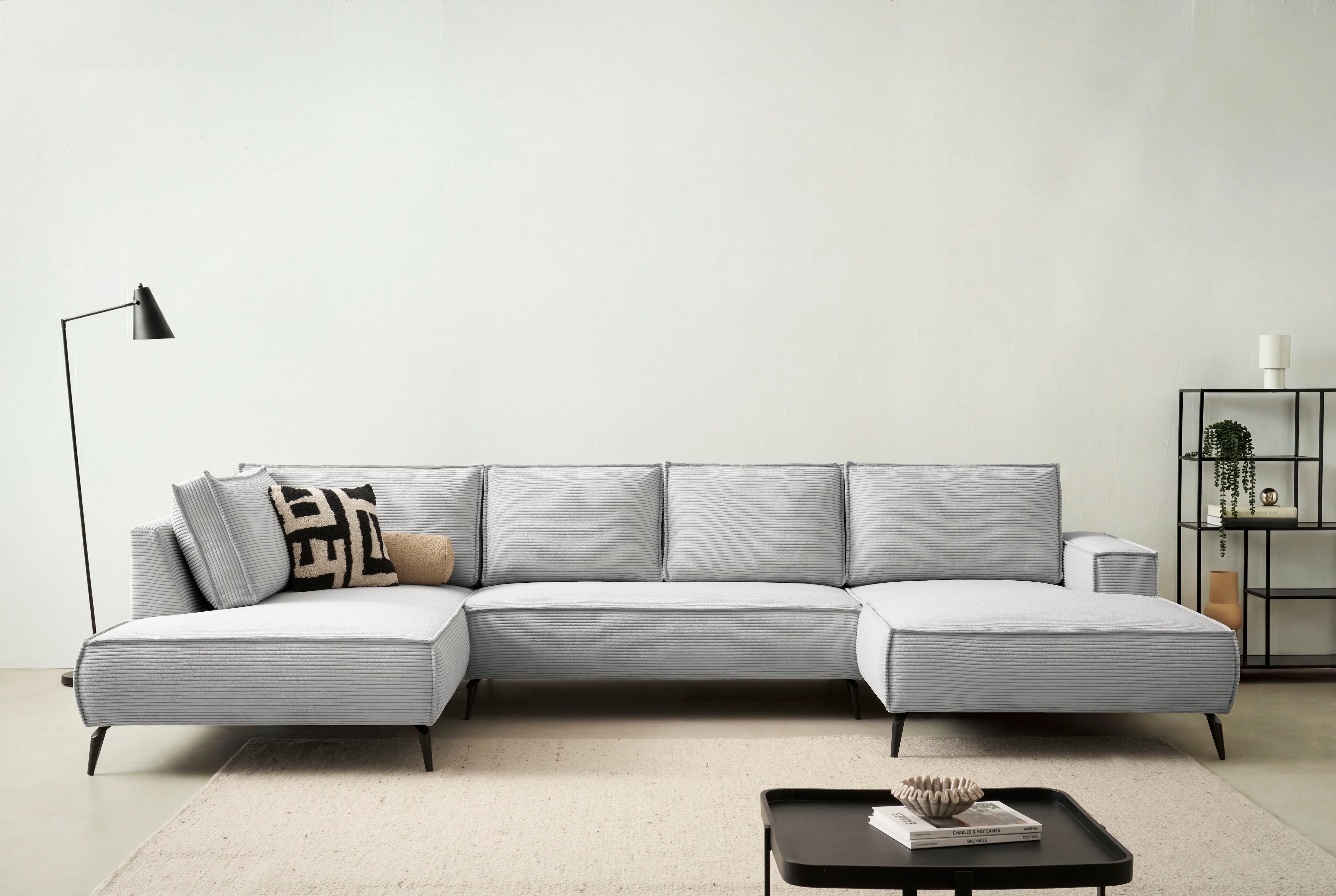 OTTO home Wohnlandschaft "TVINNU Cord, 354 cm" Recamiere rechts/links, schwarze Metallfüße, bequeme Sitz-/Liegefläche