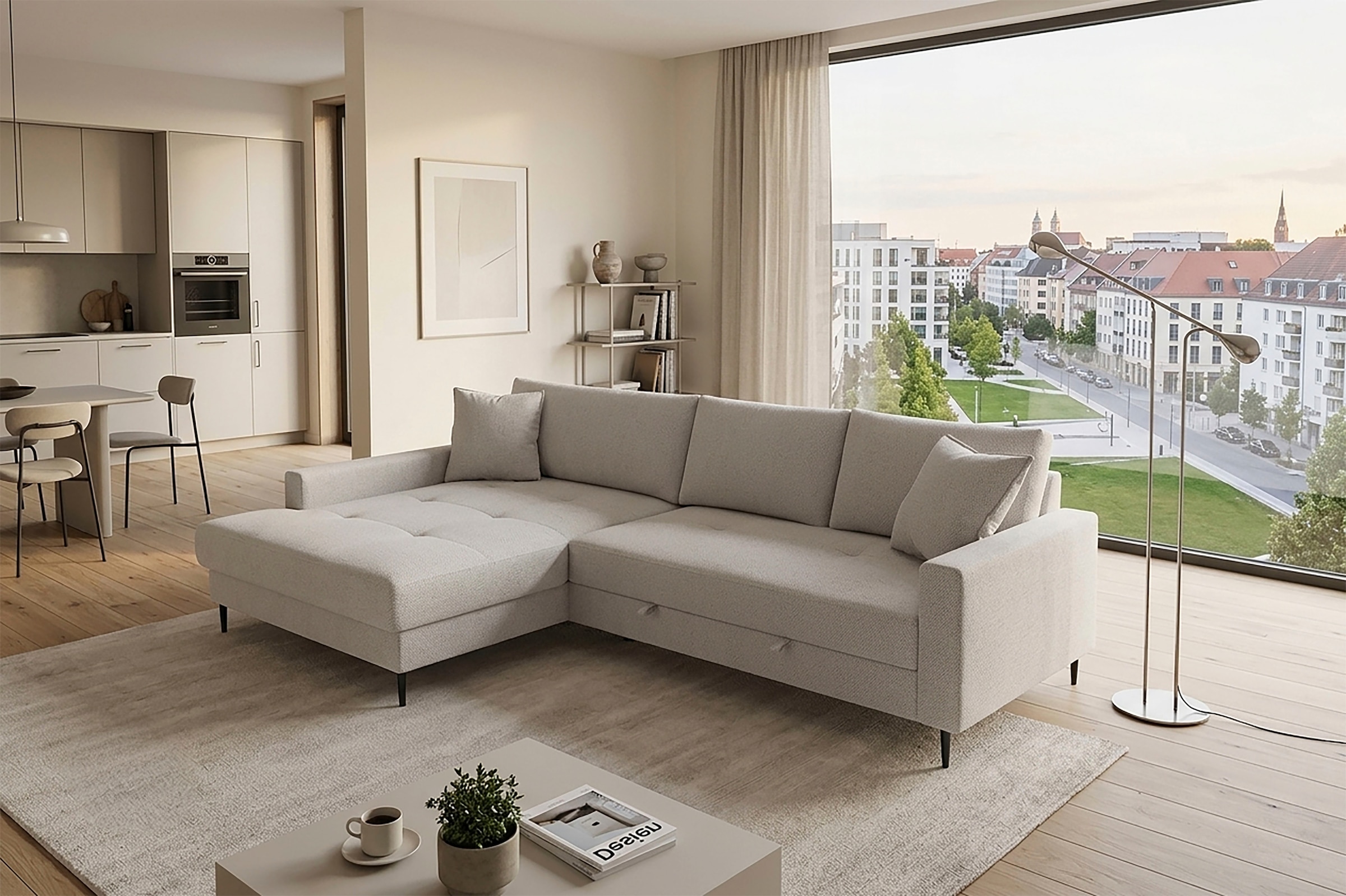Trends by HG Ecksofa "Summer L-Form, B: 284 cm, Schlaffunktion, 2 Zierkissen" optional mit Kopfstützen, Wellenfederung, frei stellbar