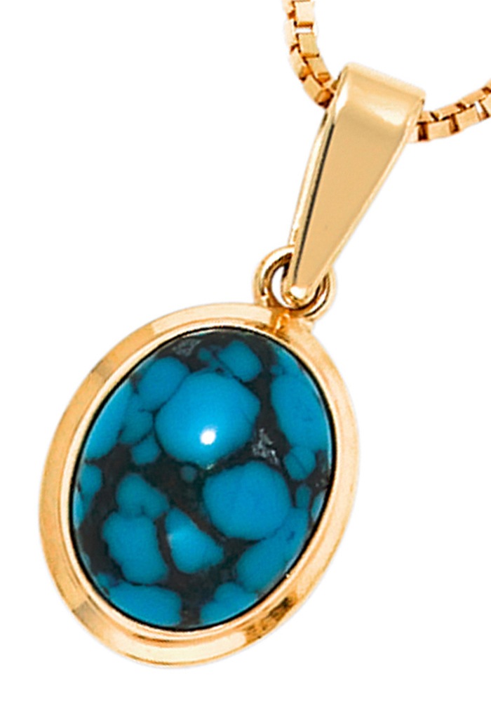 JOBO Kettenanhänger »Anhänger Goldanhänger oval 14 mm«  585 Gold mit Türkis