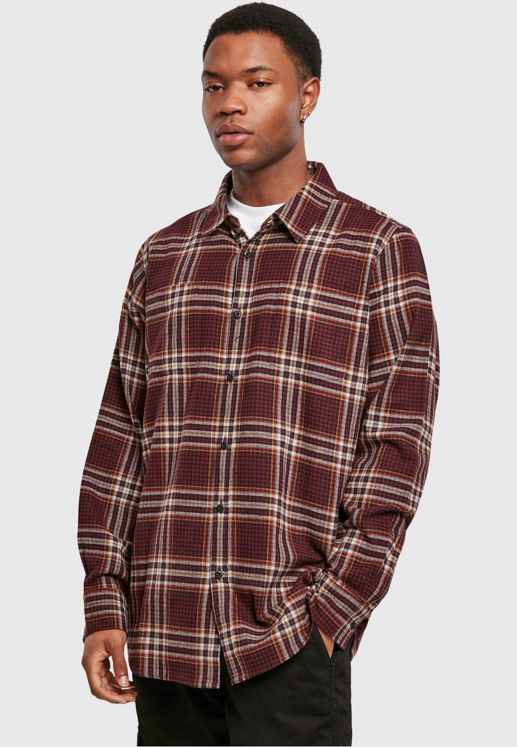 URBAN CLASSICS Langarm-Poloshirt »Urban Classics Herren Checked Campus Shirt«, (1 tlg.)