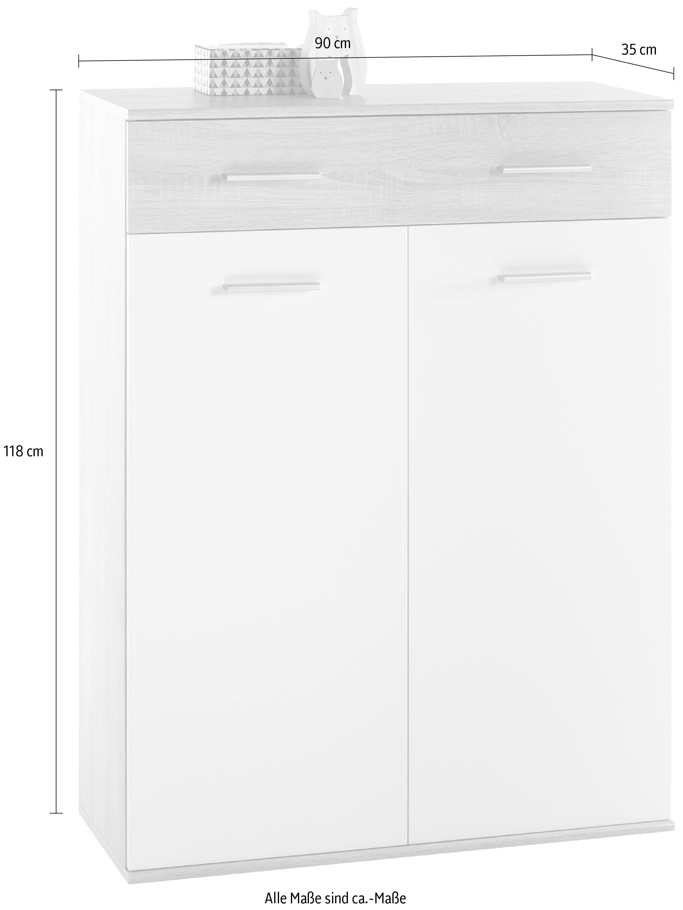 HBZ Schuhschrank »Manolo weiß matt, BxHxT 90x118x35 cm«, (1 St.), Mit 2 Türen, 1 Schubkasten mit 2 Einteilungen, 6 Einlegeböden