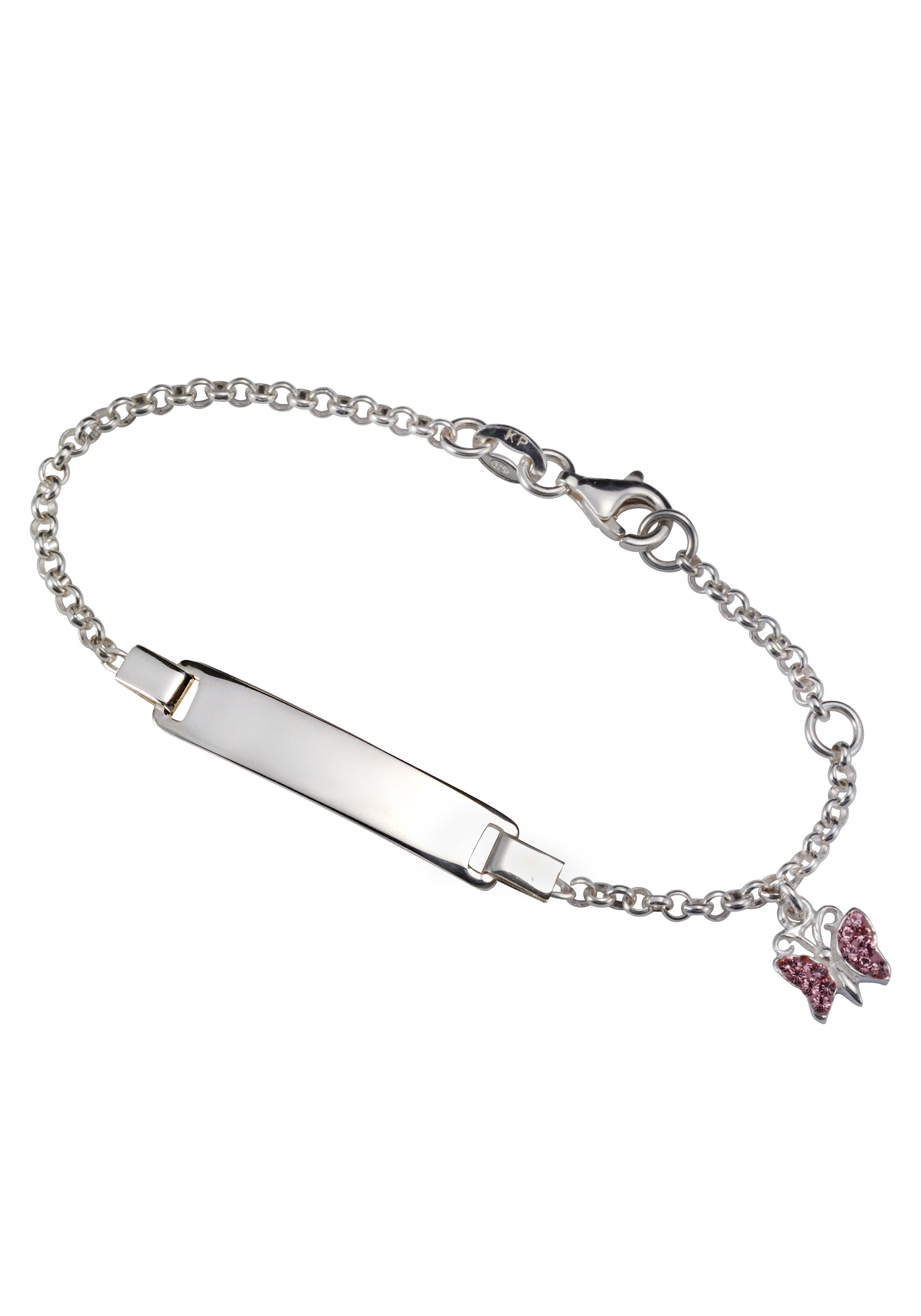 Firetti Armband mit Gravur »Schmuck Geschenk Silber 925 Armkette ID-Platte  Schmetterling Glitzer«, GRAVURwunsch per Mail senden, Anlass Geburtstag  Weihnachten | BAUR