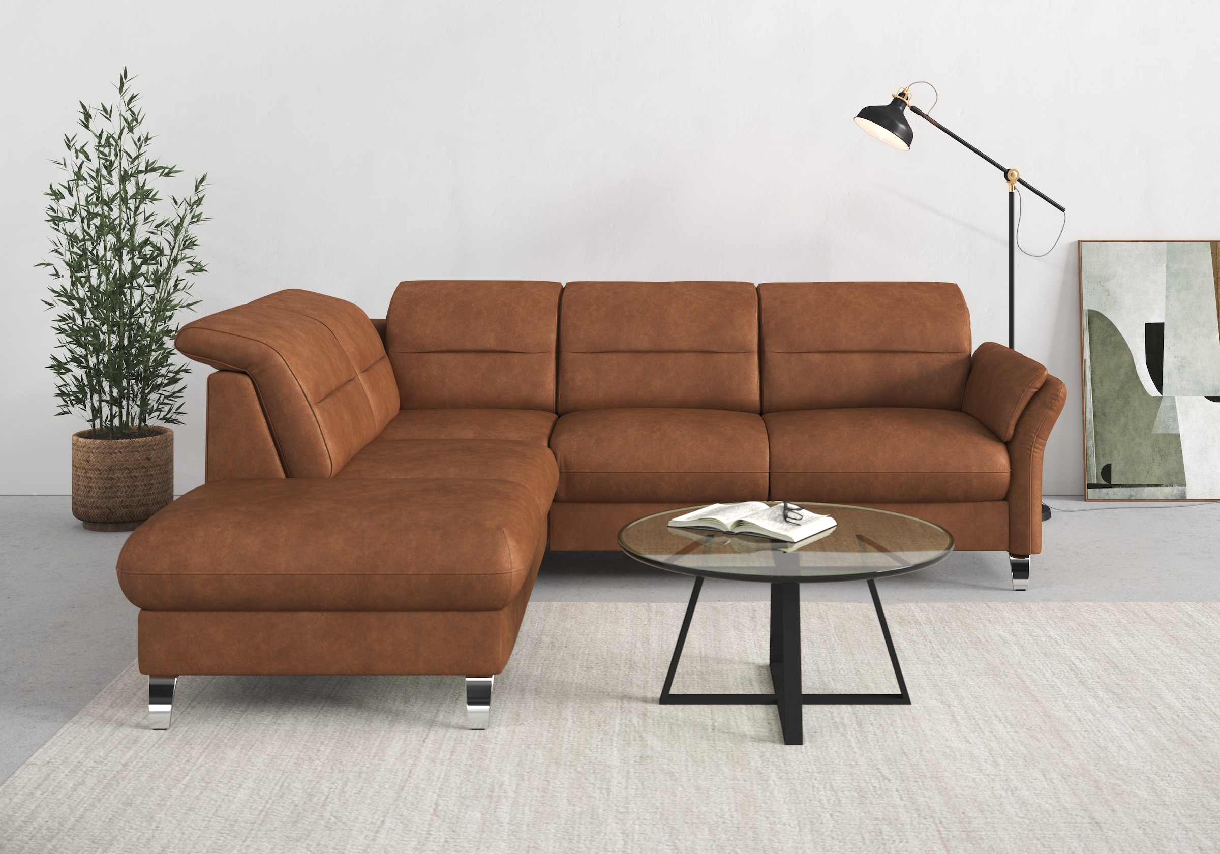 sit&more Ecksofa »Grenoble L-Form mit Federkern«, wahlweise mit Bettfunktion, Bettkasten, Arm- und Kopfteilverstellung