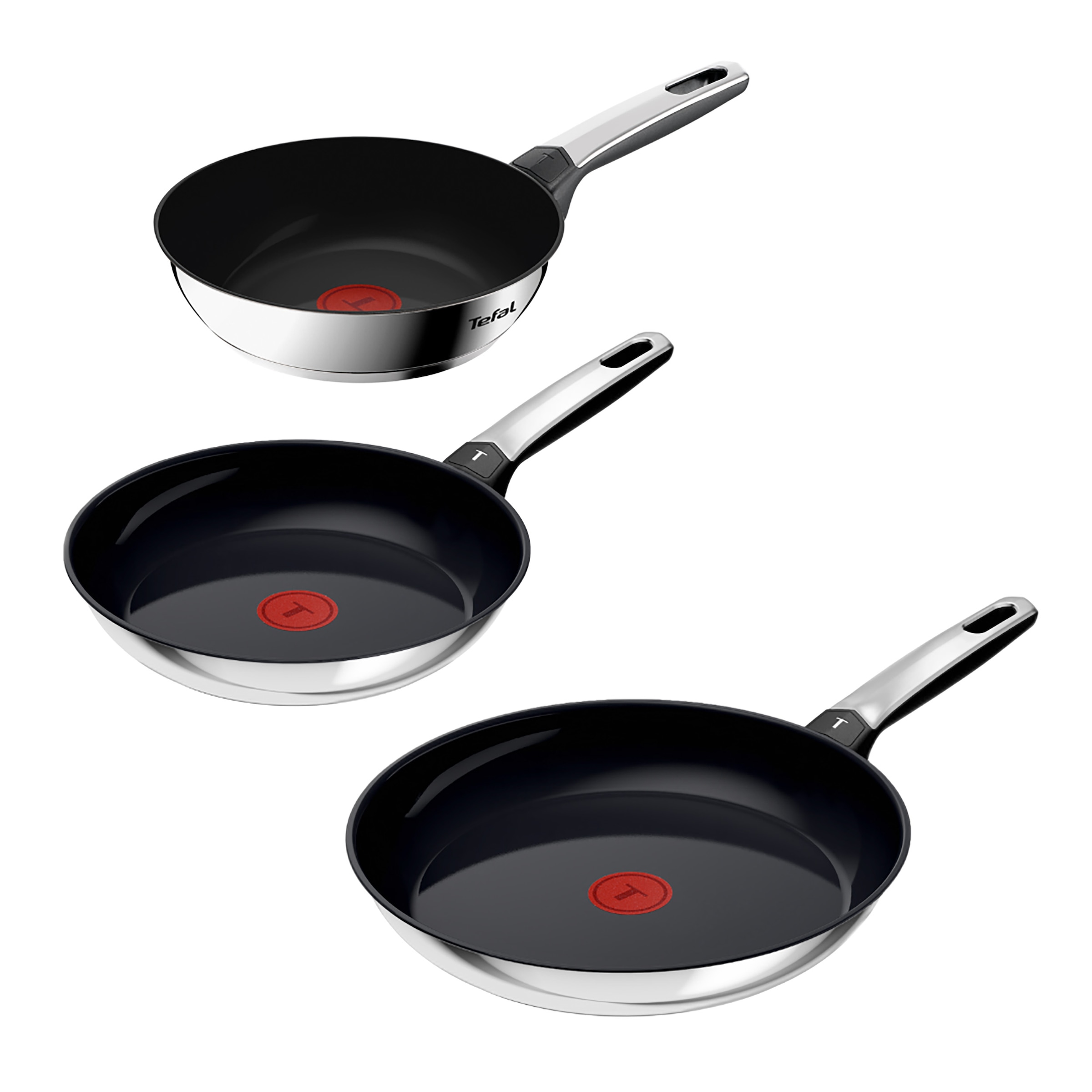 Tefal Pfannen-Set "Emotion+" Edelstahl Set, 3 tlg. Premium Edelstahl, Induktion, spülmaschinenfest, hochglanzpoliert