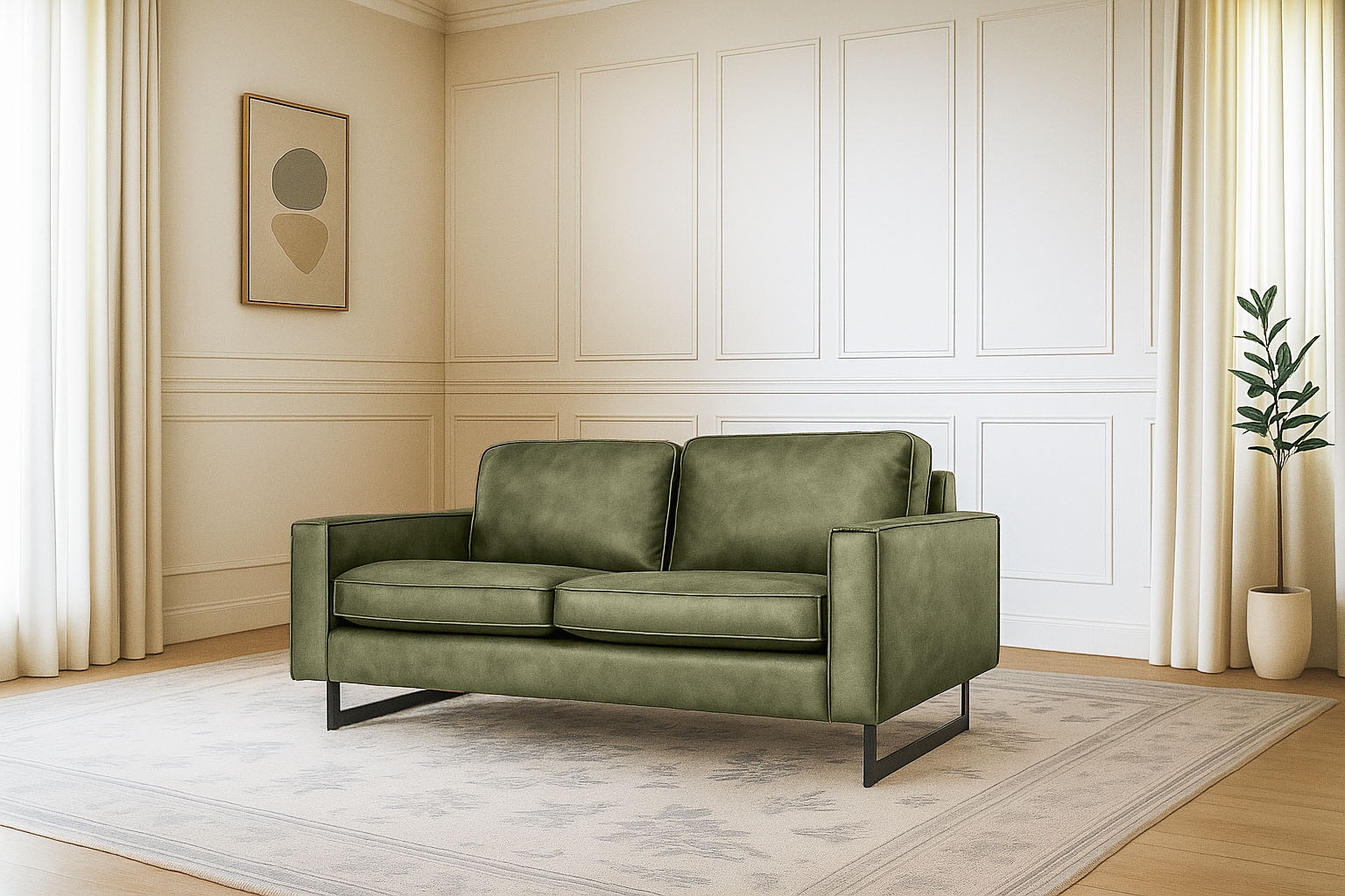 OTTO home 2-Sitzer "Pinto, 166 cm, Cord, Chenille, Lederoptik" mit Keder, schwarze Metallfüße, Wellenunterfederung