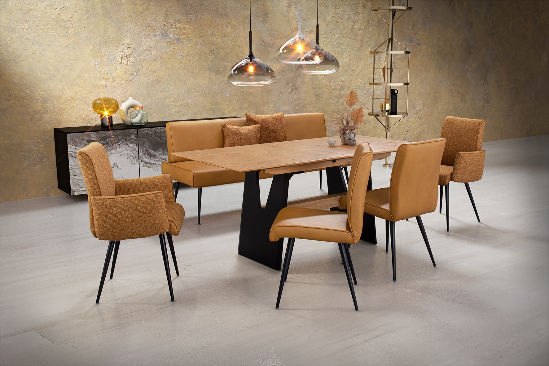 K+W Komfort & Wohnen Essgruppe "Giacomo I" Polsterbank, 2 Stühle und 2 Arml günstig online kaufen