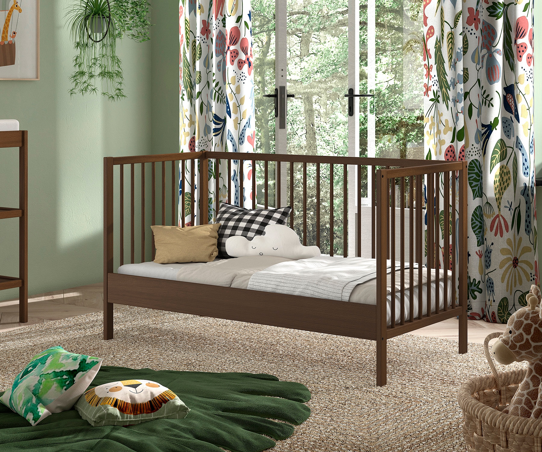 Vipack Babybett »DINO, ideal für Ihr Kinderzimmer, Made in Europe, Buche massiv« 70/140cm, 3-fach höhenverstellbar, umbaubar, Buche Nussbaumfarbig