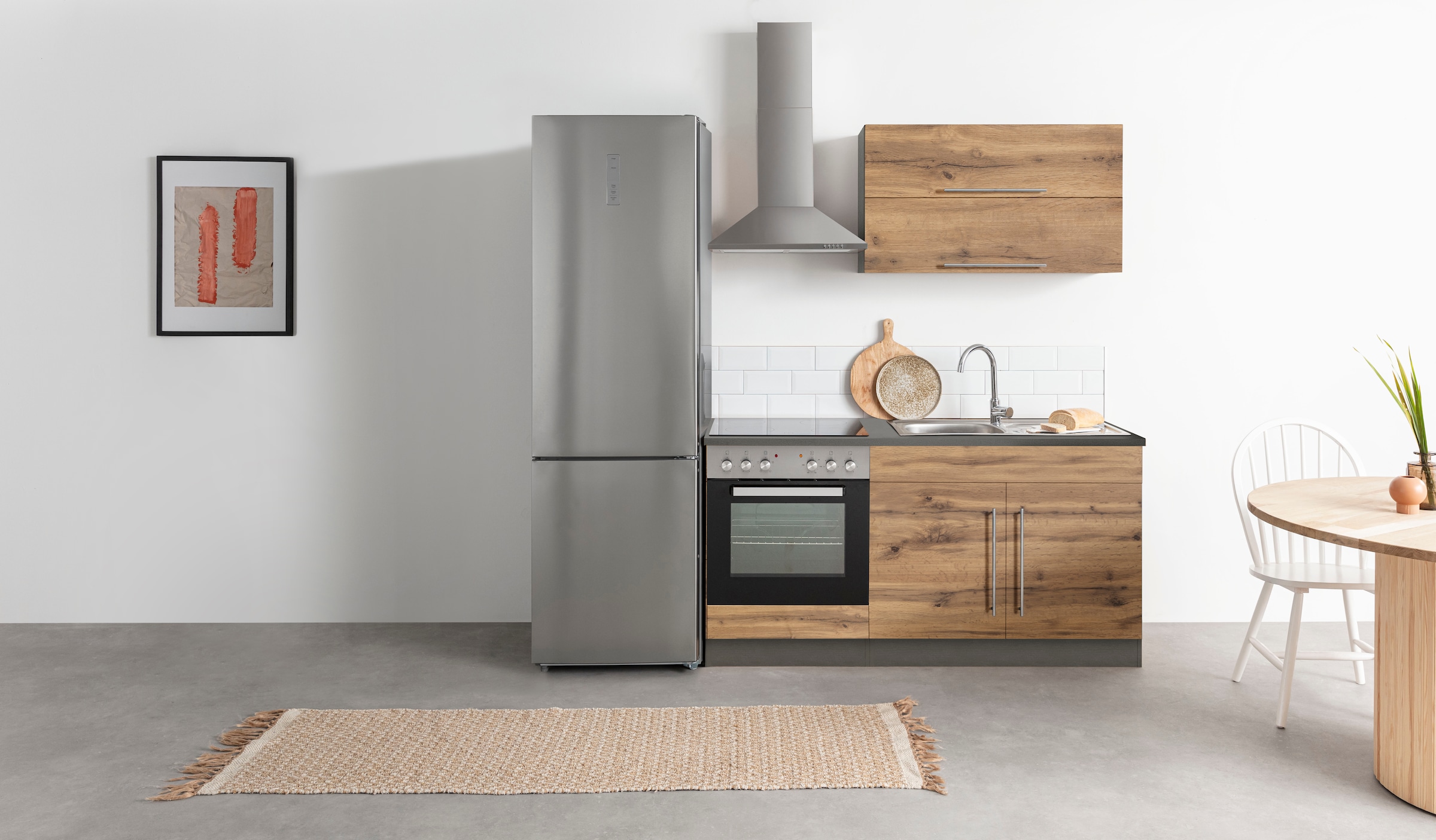 KOCHSTATION Pantryküche "KS-Samos" Breite 160 cm, wahlweise mit E-Geräten und Glaskeramikkochfeld