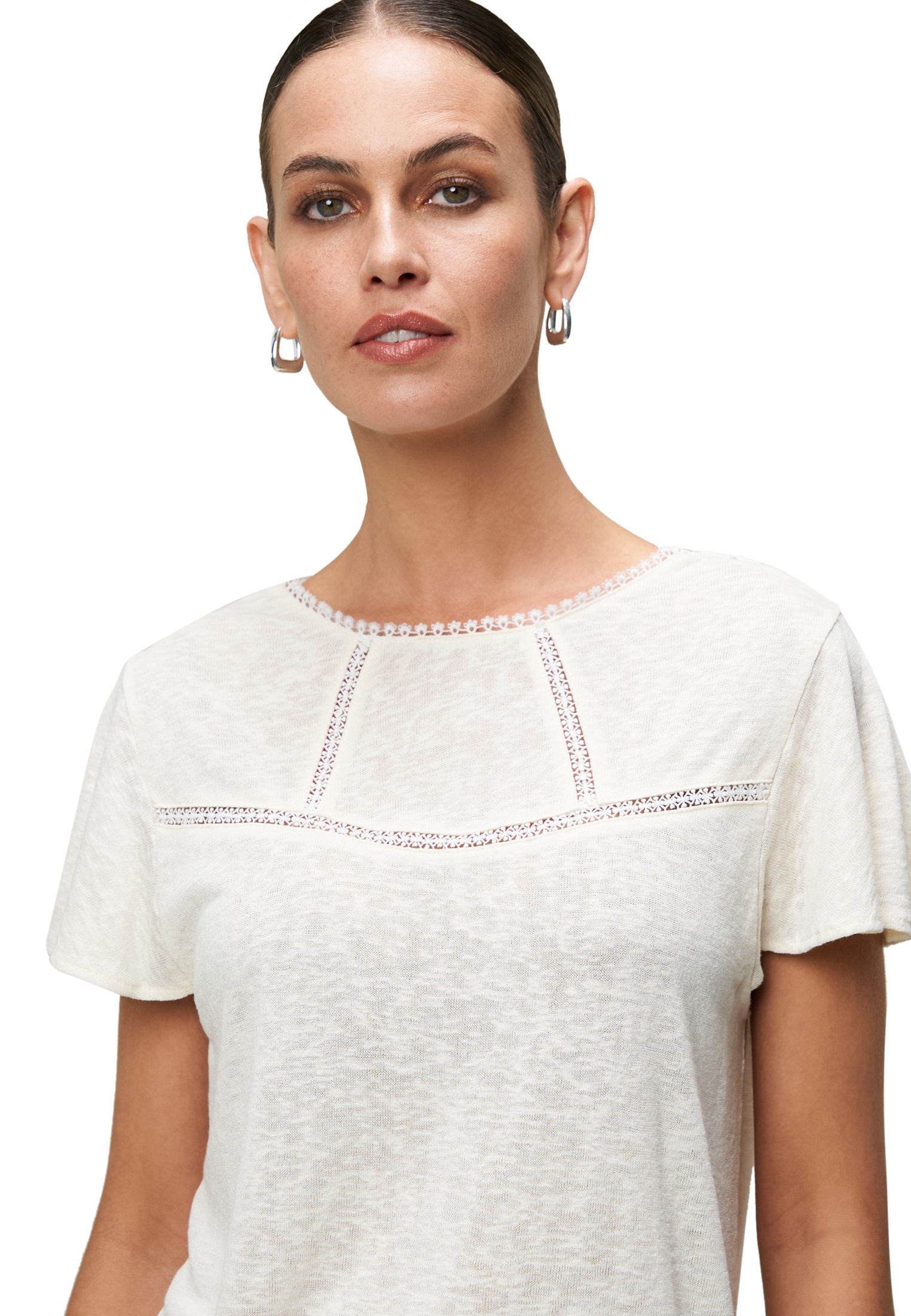 Zero Kurzarmshirt »zero Shirt mit Häkeldetails«, (1 tlg.), Lochmuster