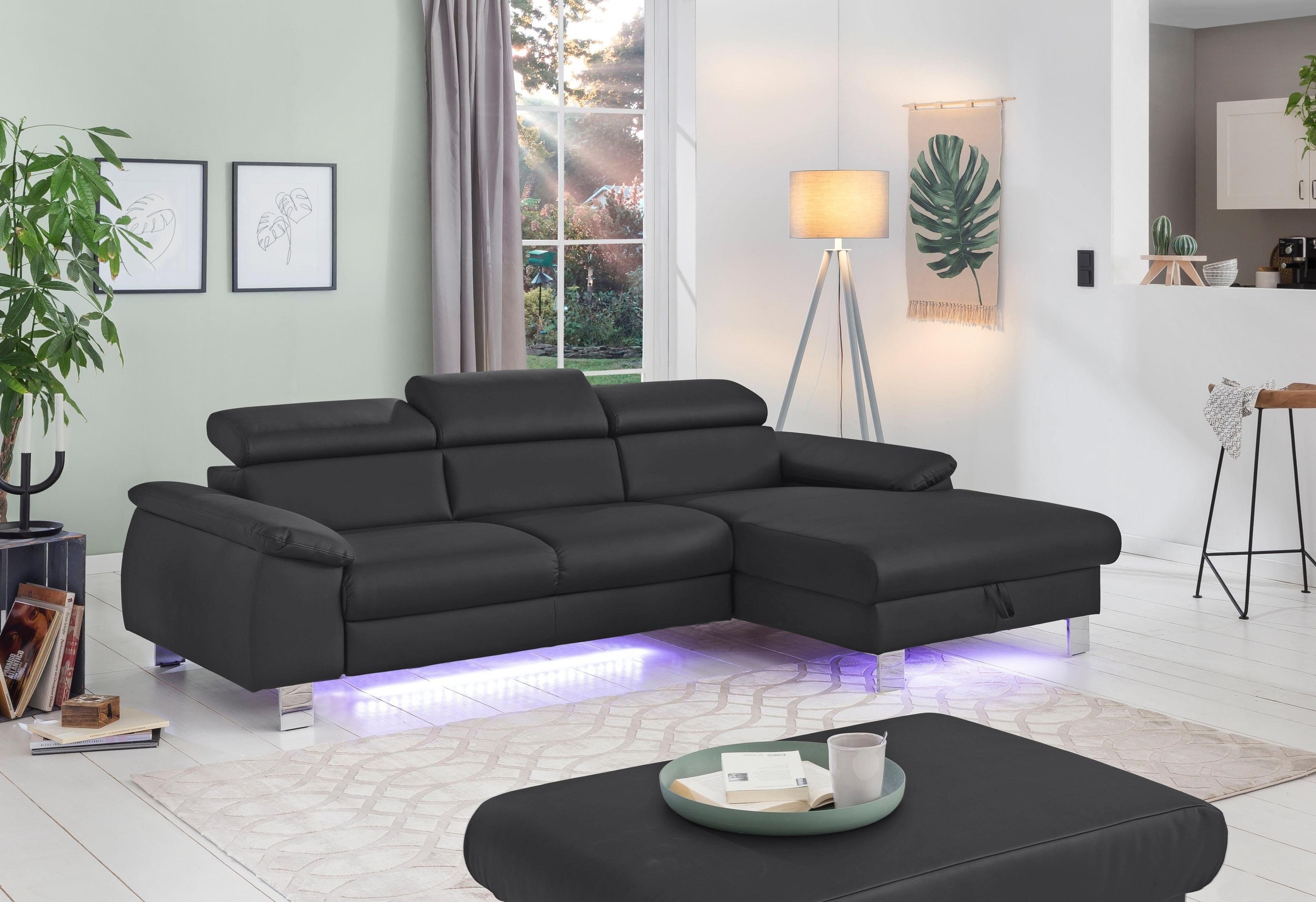 COTTA Ecksofa Komaris, Ecksofa, wahlweise mit RGB-LED-Beleuchtung und Bettfunktion/Bettkasten