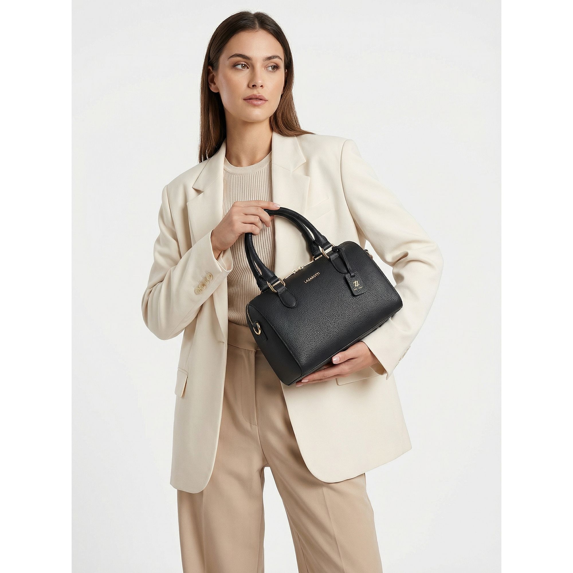 Lazarotti Henkeltasche »Bologna Leather Bowling-Bag Handtasche Crossbody Leder 26 cm«