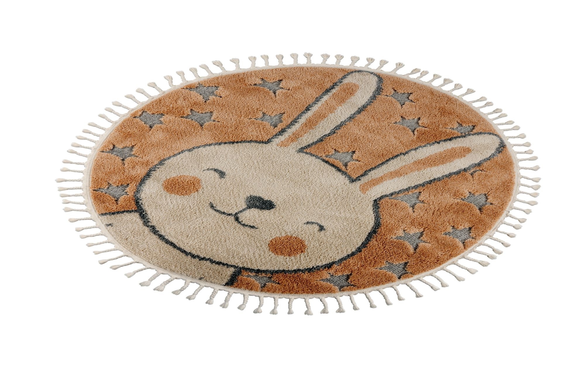 Kinderteppich KAYOOM "Modena 415", beige, B:133cm H:11mm L:133cm Ø:133cm, Polypropylen, Teppiche, Kinderteppich, auch in rund, Kurzflor, Hoch Tief, mit Fransen 2