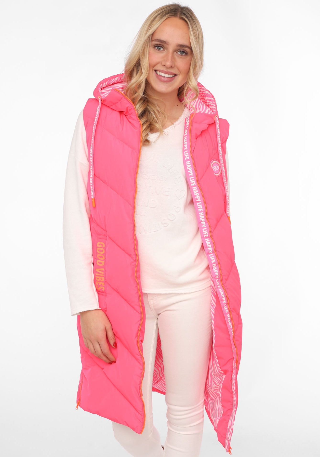 Zwillingsherz Steppweste ""Zebra"", Kapuze, Doppel-Zipper, modisch, Kontras günstig online kaufen