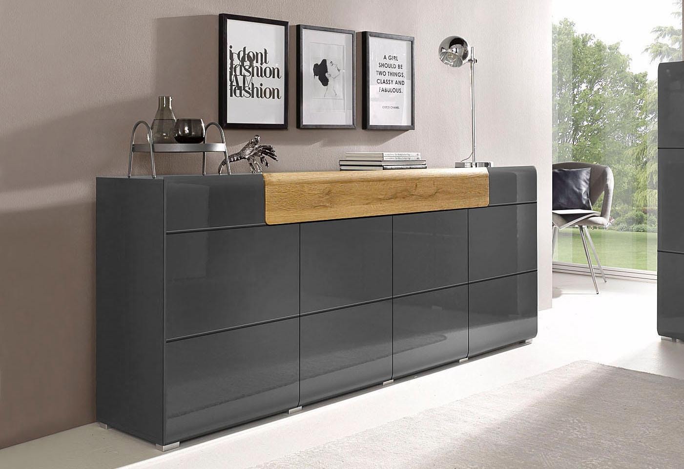 INOSIGN Sideboard »Toledo,Breite 208cm,moderne Kommode mit dekorative Fräsungen,grifflos«, Kombikommode mit viel Stauraum, Einlegeböden verstellbar