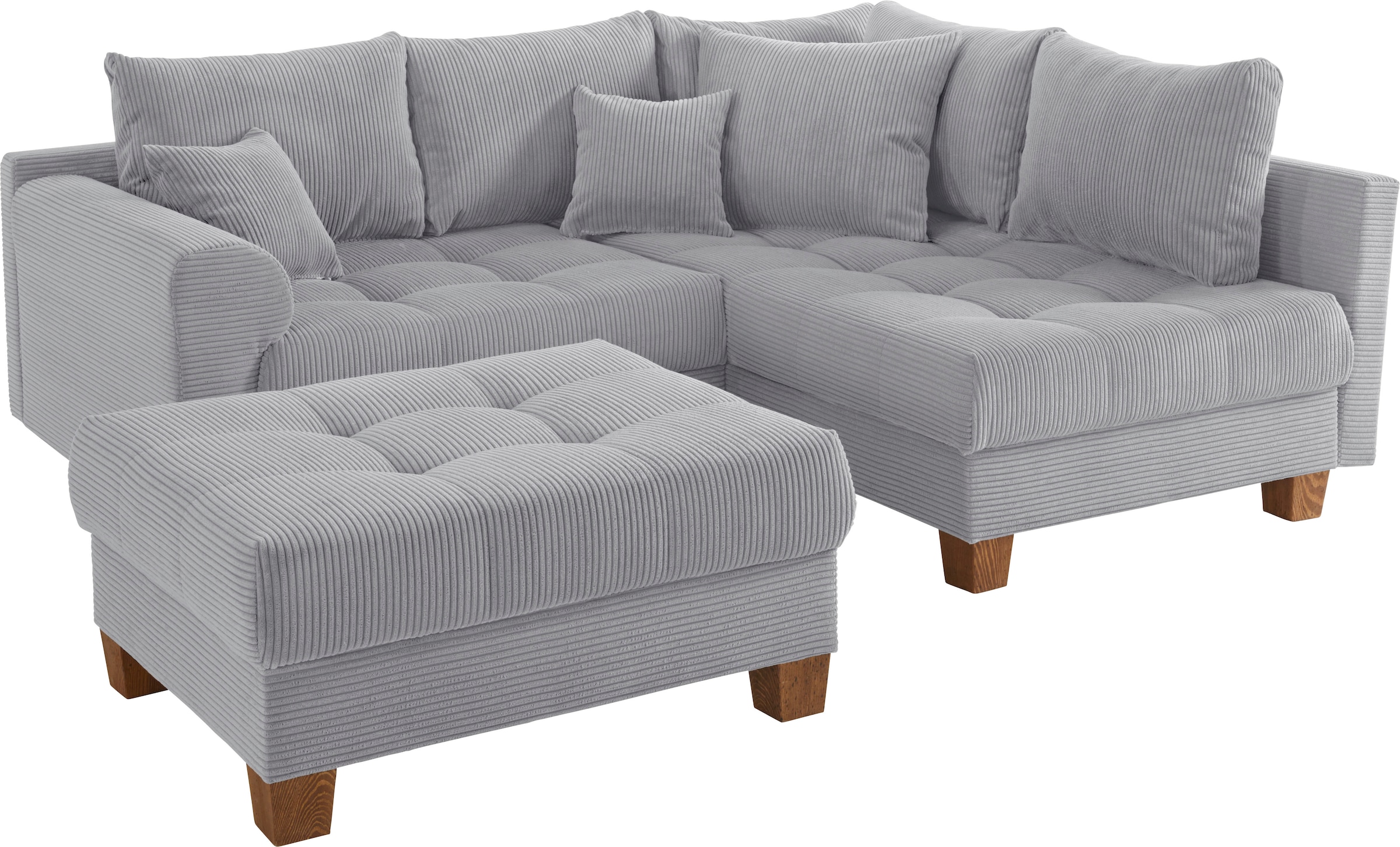 Home affaire Ecksofa »Rice L-Form inkl. Hocker«, (Set, mit Hocker), mit Bonnellfederkern, Hocker & Kissen, Ottomane beidseitig montierbar