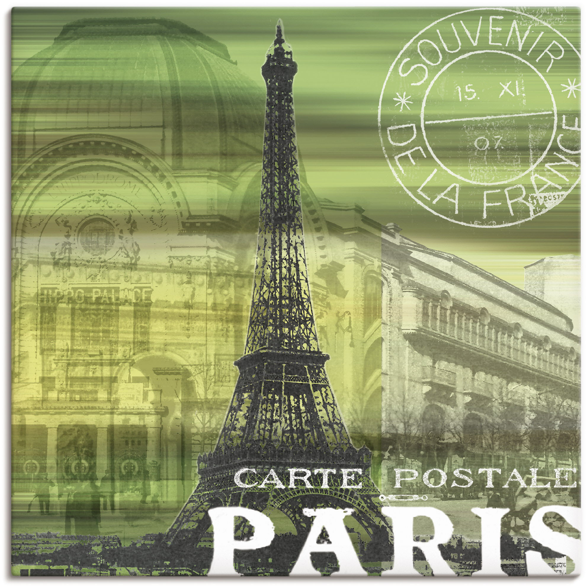 Artland Leinwandbild "Paris Collage - grün" Gebäude 1 Stk. tlg. auf Holzrahmen gespannt