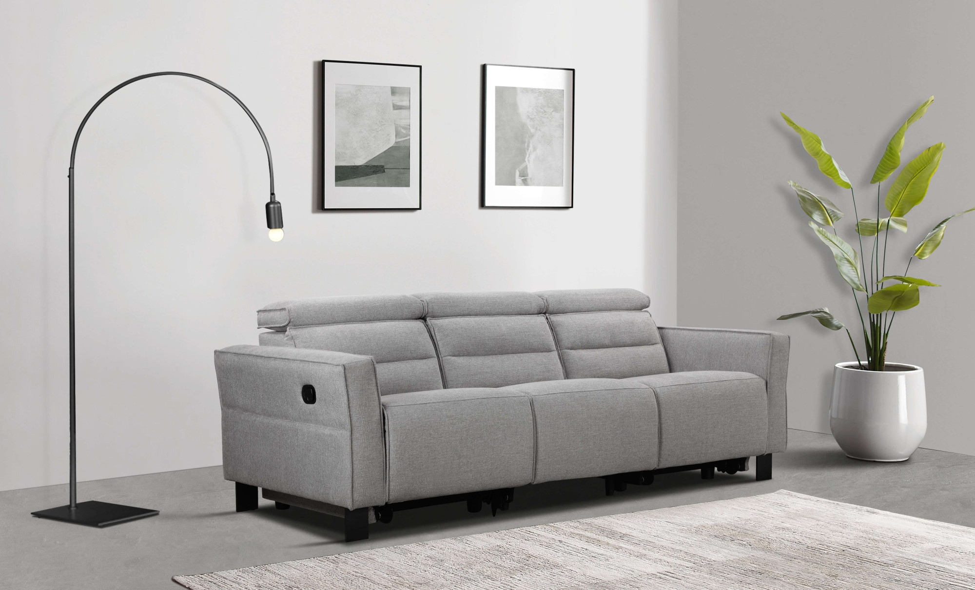 Places of Style 3-Sitzer »Carpari, 224cm, manuelle od. elektrische Relaxfunktion in 2 Sitzen«, mit USB-A/C, Kopfteilverstellung, Echtleder, Kunstleder, Webstoff