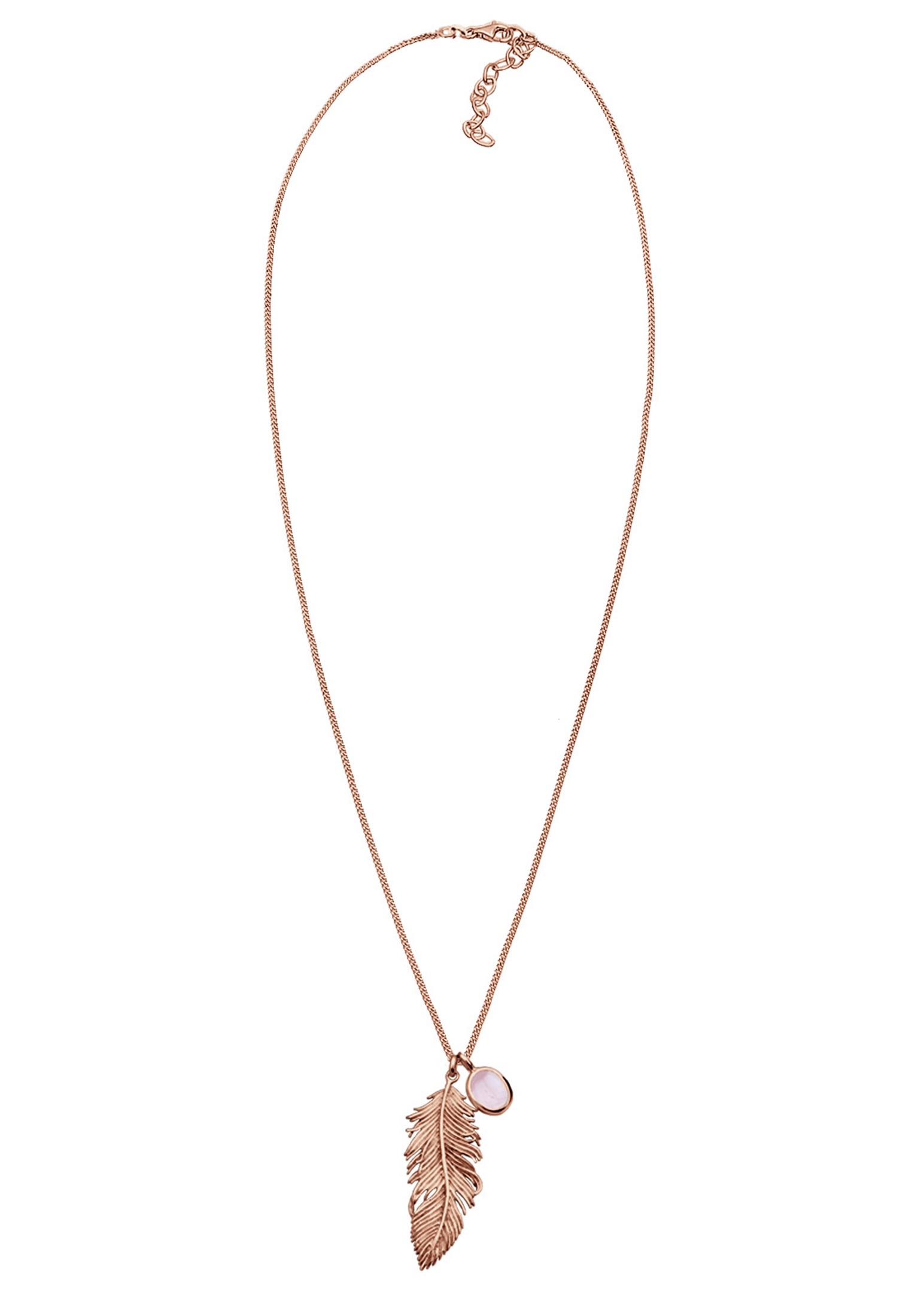 Kette mit Anhänger ELLI "Feder Quarz Rose 925 Sterling Silber Rosegold", rosa, Halsketten, Damen, 70,mit Steinen, Silber 925 (Sterlingsilber), L: 70 2