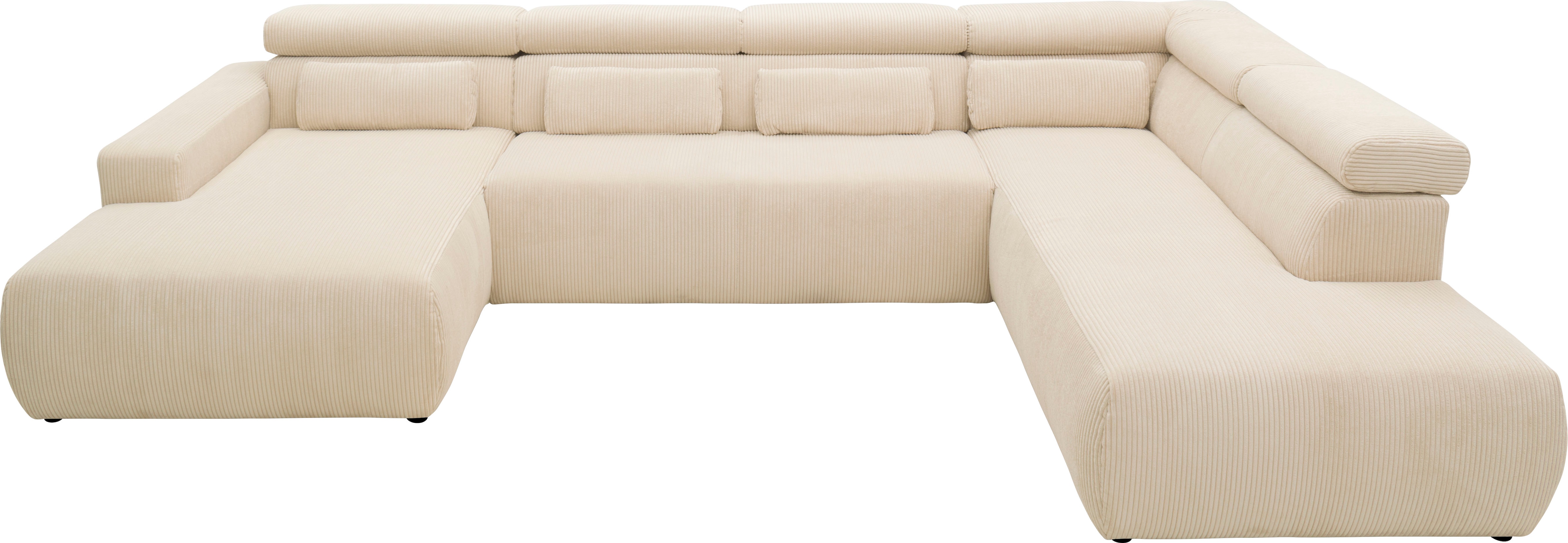 DOMO collection Wohnlandschaft "BRANDON belastbar bis 140 kg/Sitz, 359x228 cm, U-Form" ohne Sitztiefenverstellung, Cord, creme