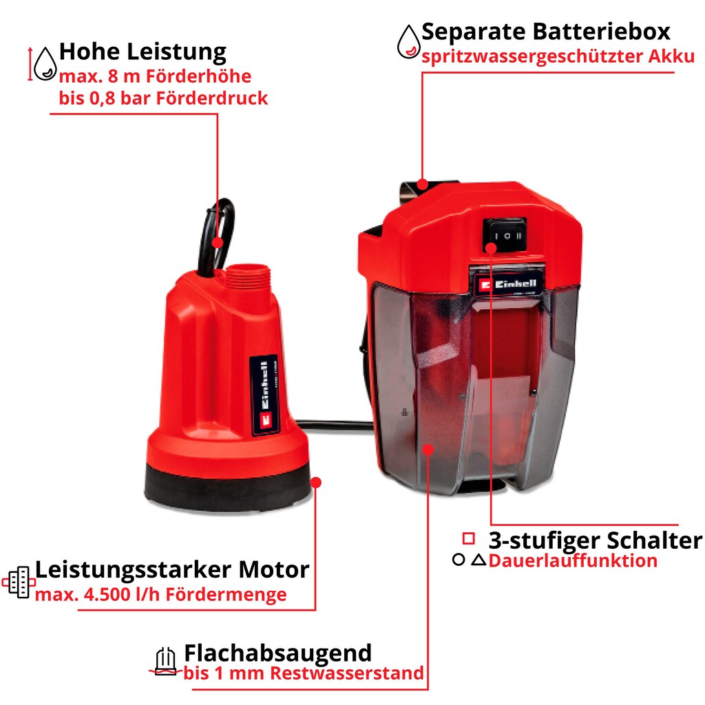 Einhell Klarwasserpumpe »GE-SP 18 LL Li -Solo«