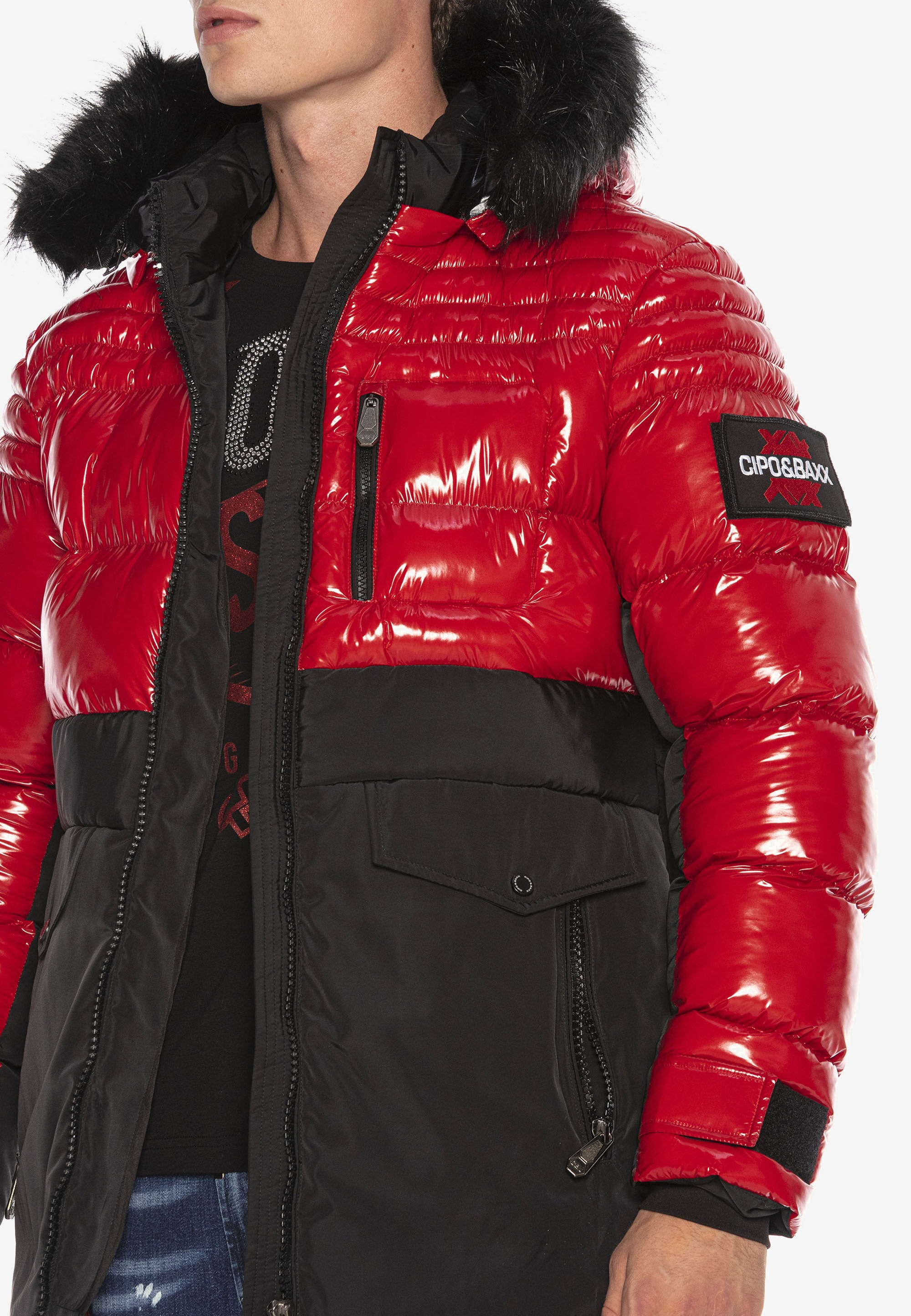 Cipo & Baxx Parka »Jacke«, mit Kapuze, im Kontrastdesign