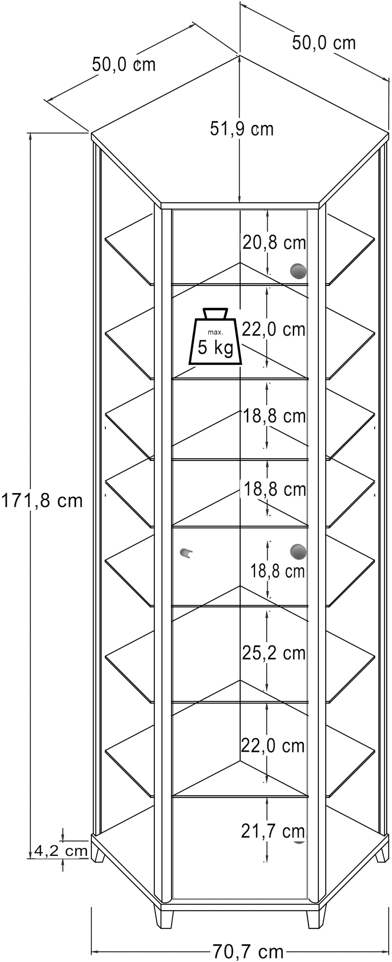 fif möbel Eckvitrine »TRIO Höhe ca. 172 cm, ink. Beleuchtung«, Eckvitrine/Glasvitrine 1x Glastür, perfekt für Sammler, Sammlervitrine