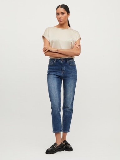 Kurzarmshirt VILA "VIELLETTE S/S SATIN TOP - NOOS", Damen, Gr. 42 (XL), beige (cement), Satin, Obermaterial: 100% Polyester, leicht glänzend, unifarben, regular fit normal, Rundhals, mit Umschlag, Shirts, Kunstfaser, regular fit 4