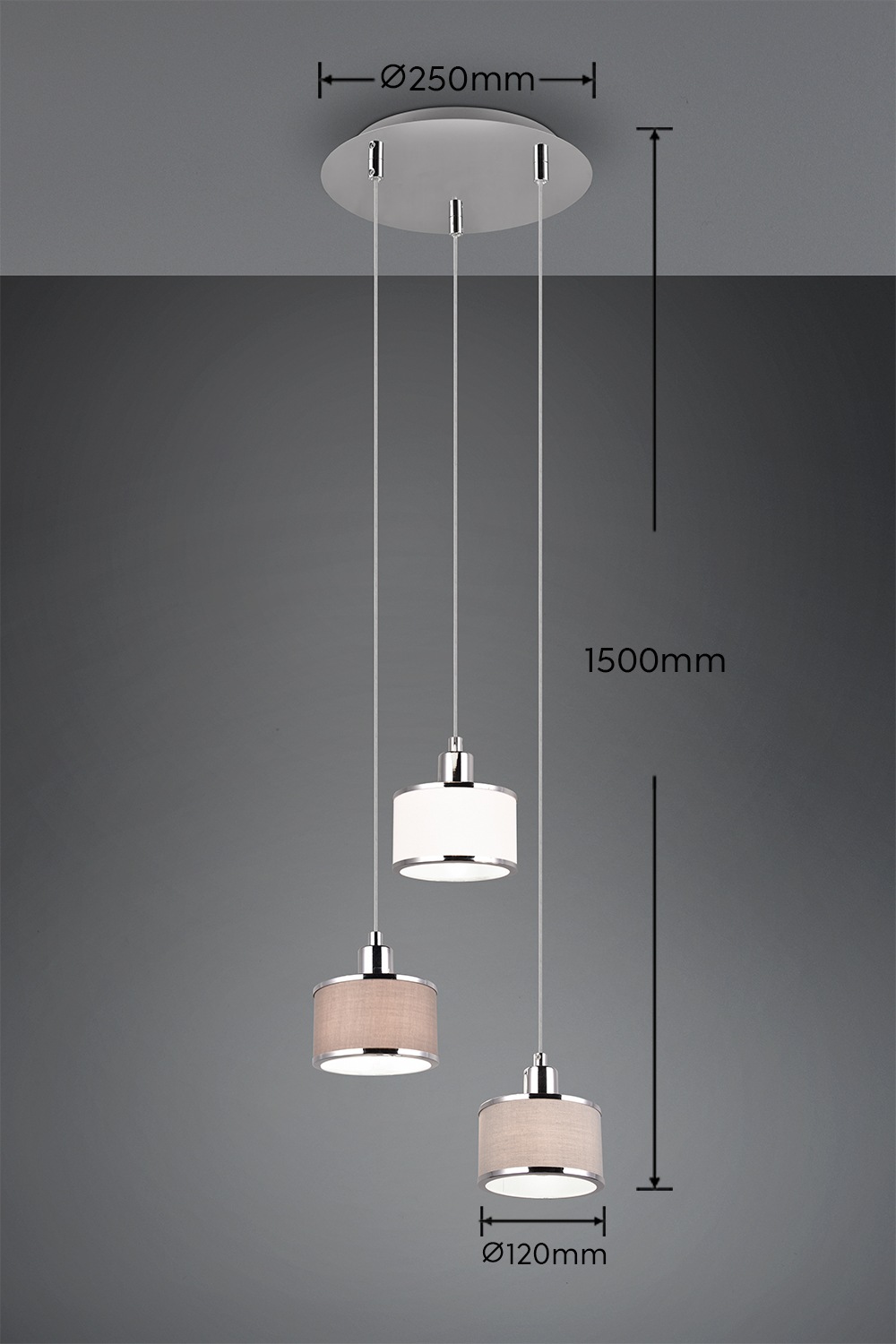 TRIO Leuchten Pendelleuchte »KAPRUN, Hängelampe mit Stoffschirmen, exkl E14, max 28W« E14 1 Stk. warmweiß - kaltweiß Höhe einstellbar bis max 150 cm, Stoffschirme + Metall