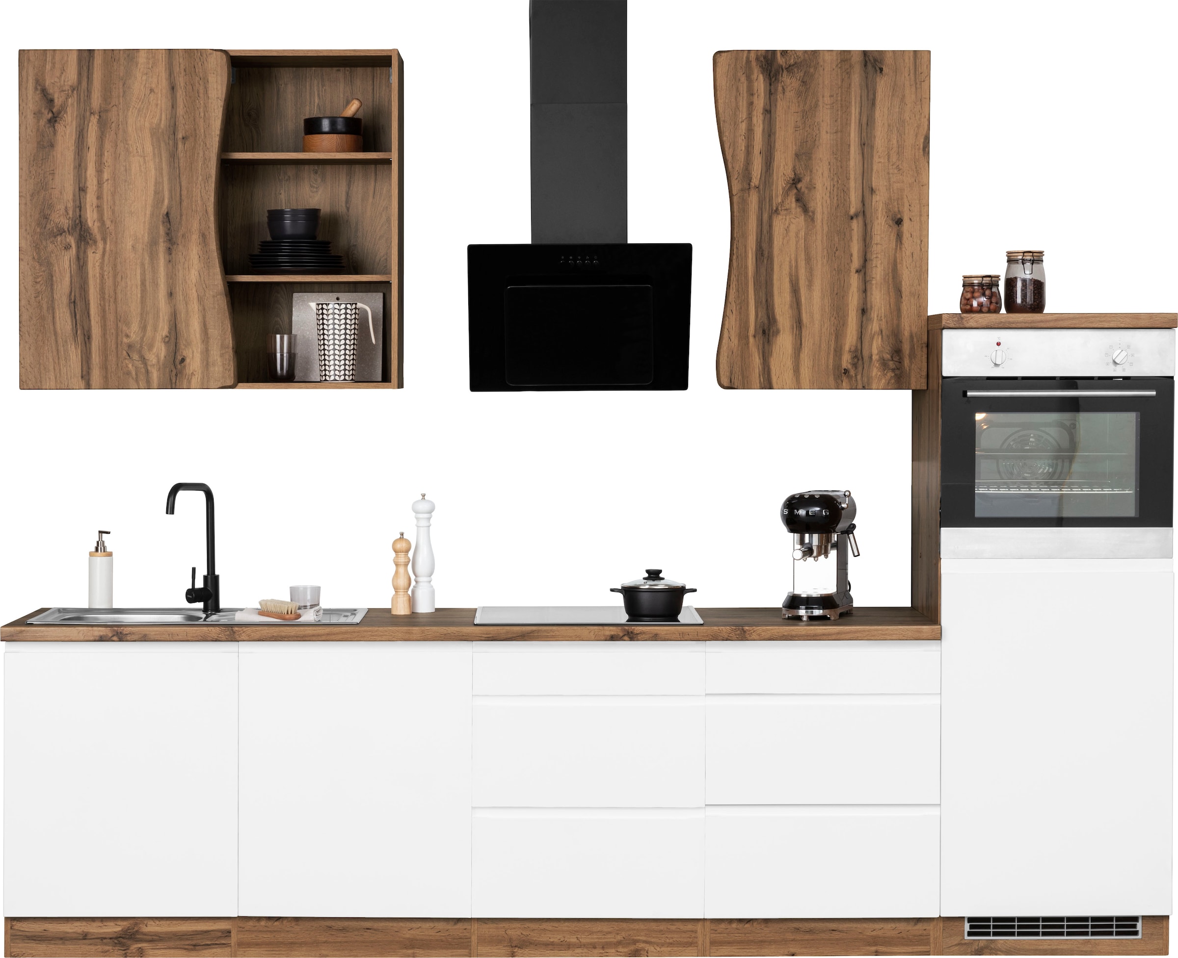 Küche »KS-Bruneck«, 300 cm breit, Ceran-oder Induktionskochfeld, hochwertige MDF-Fronten