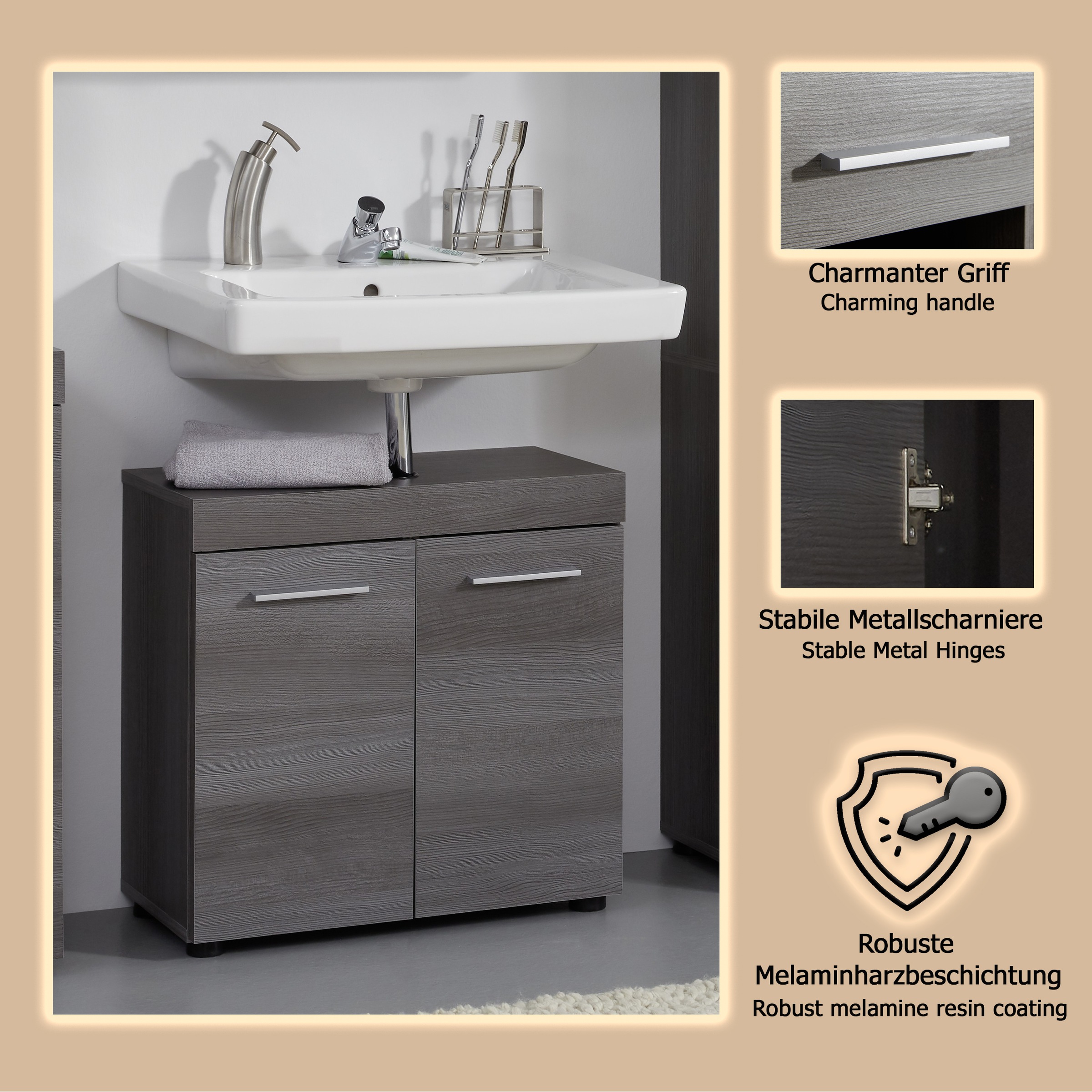 welltime Waschbeckenunterschrank »Royan«, Waschbeckenunterschrank mit 2 Türen - (B/T/H) 58/31/57 cm