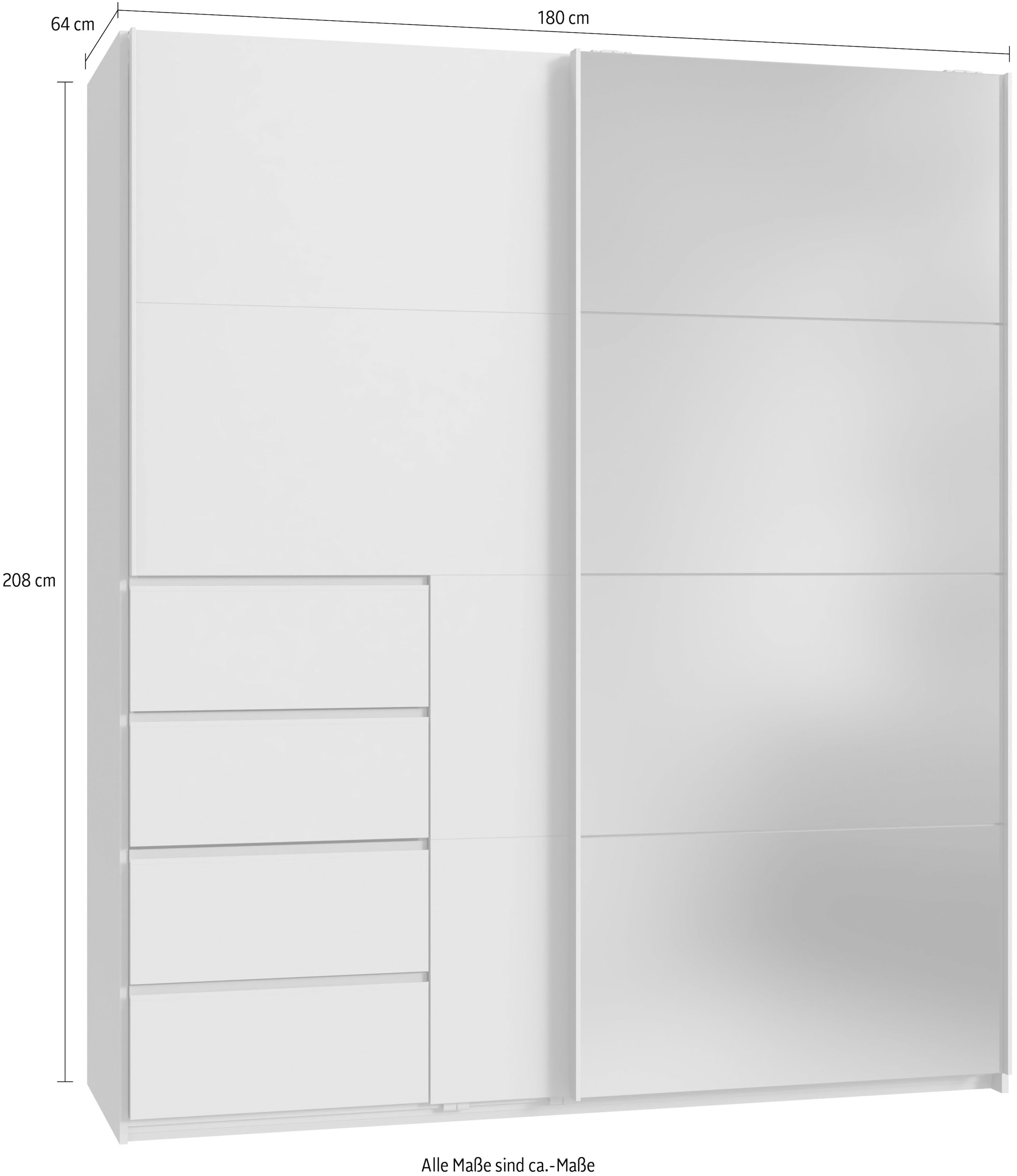 Wimex Schwebetürenschrank »Bali in den Breiten 180cm, 225cm & 270cm, Kleiderschrank mit Spiegel« erhältlich in der Farbe: Kaschmir,  Schrank mit 4 Schubladen
