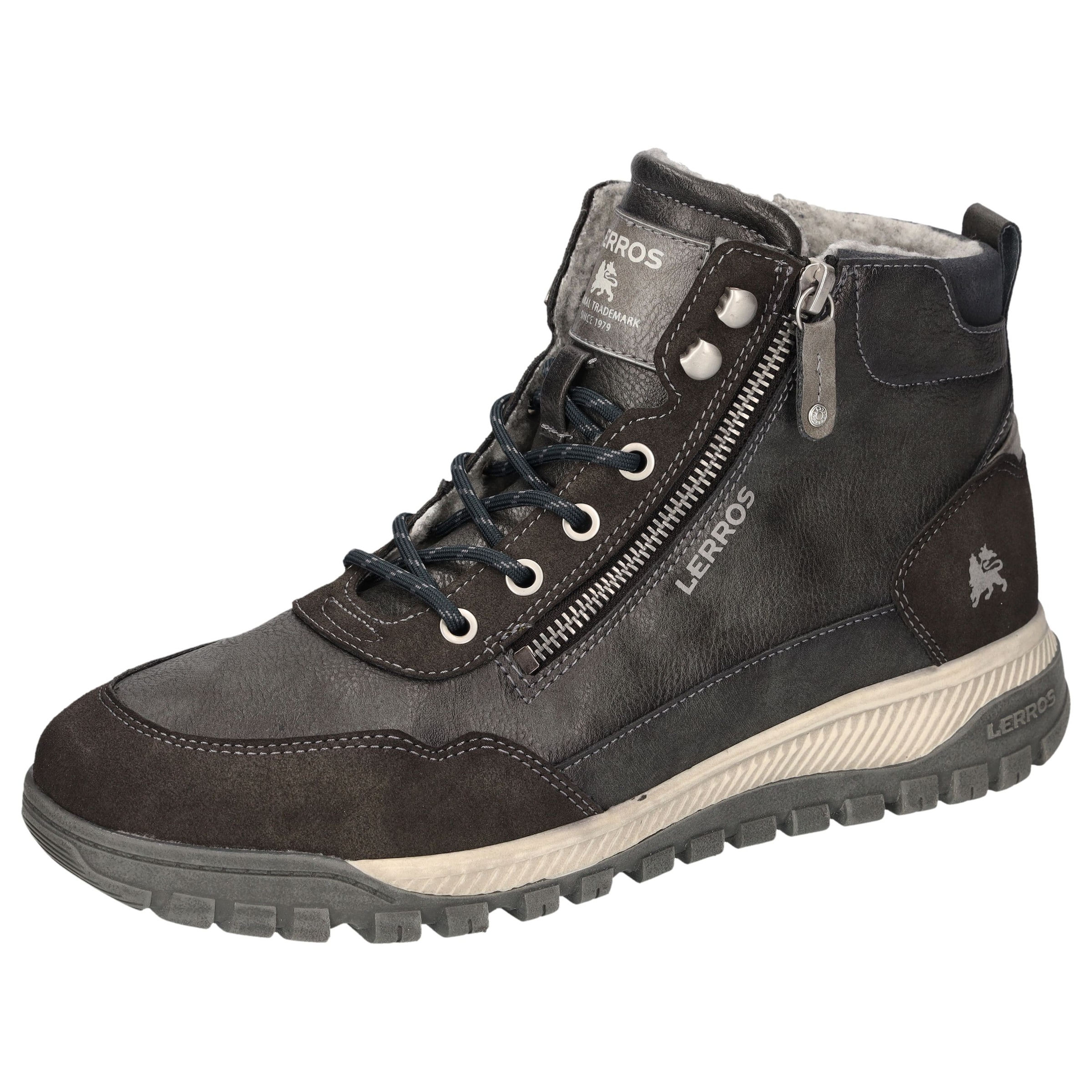 LERROS Herren Winterboots, Gr. 44, schwarz, Lederimitat, Textil, Schuhe, Schnürboots, Outdoorboots mit Ziereißverschluss außen